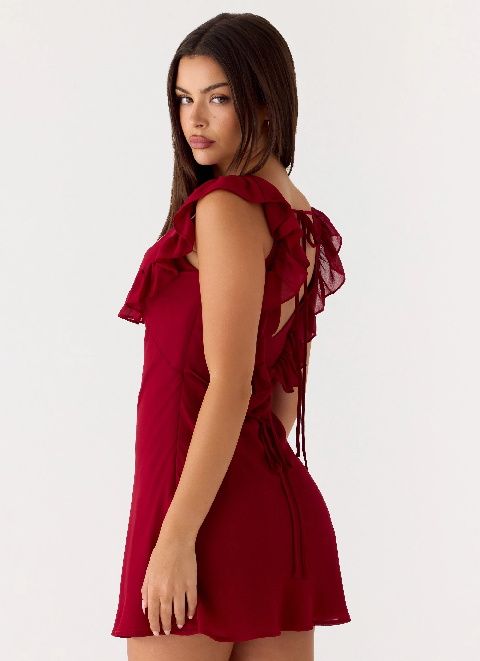 Malina Mini Dress - Deep Red - luluinthesky