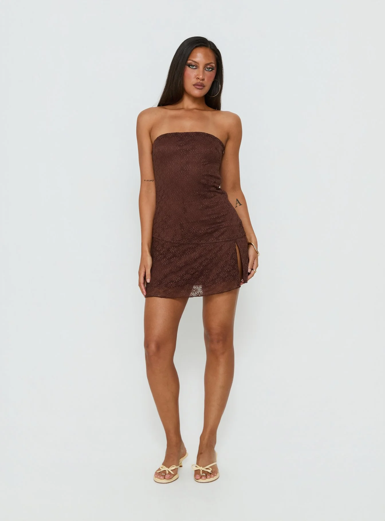 Cavalier Strapless Lace Mini Dress Chocolate