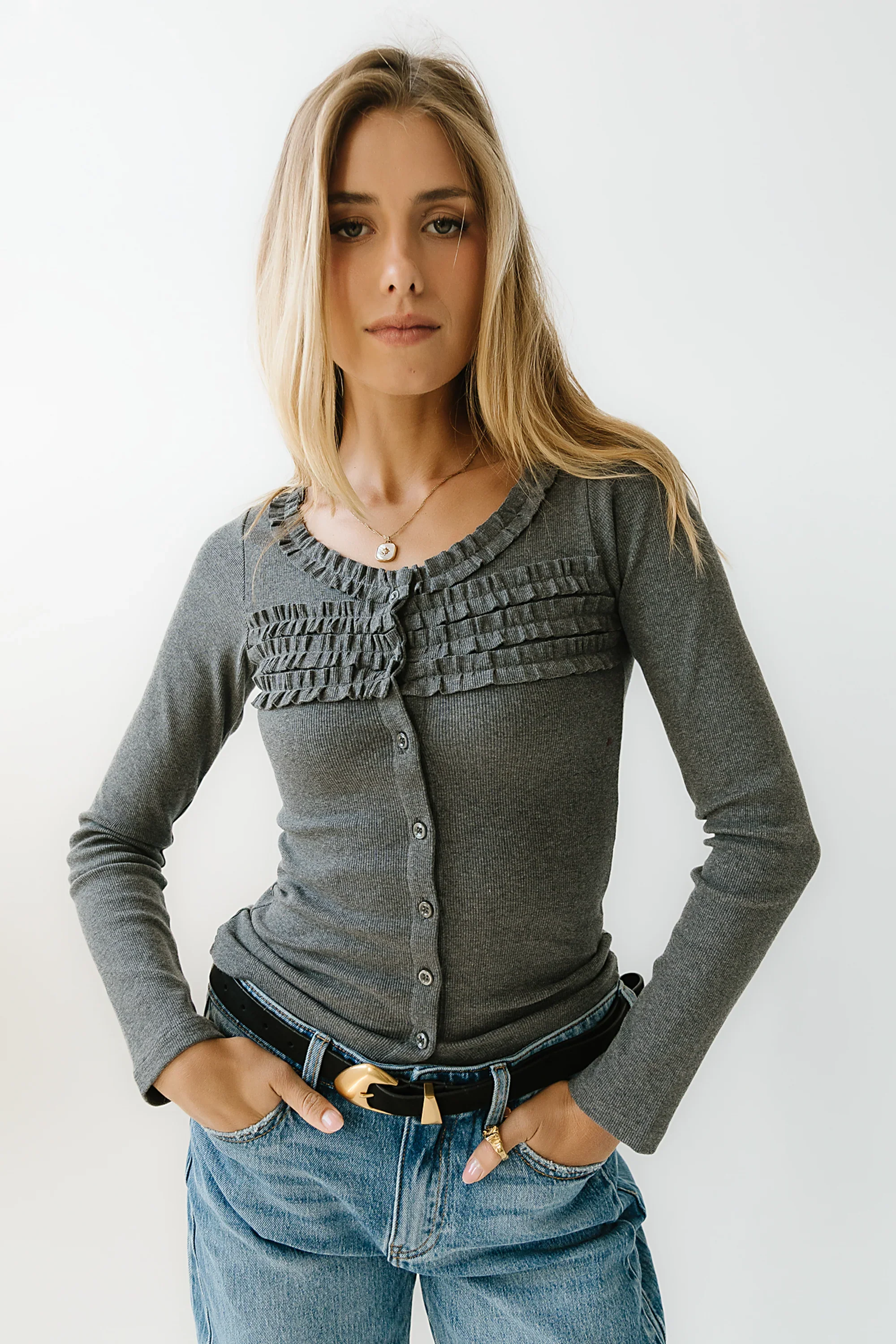 Mattie Ruffle Top in Heather Grey