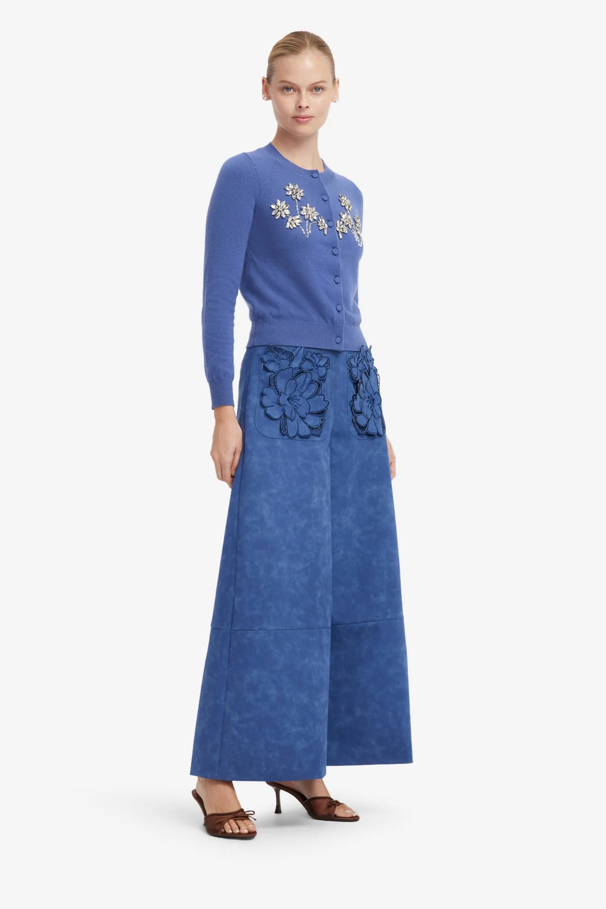 Claire Embellished Cashmere Blend Cardigan - Azure