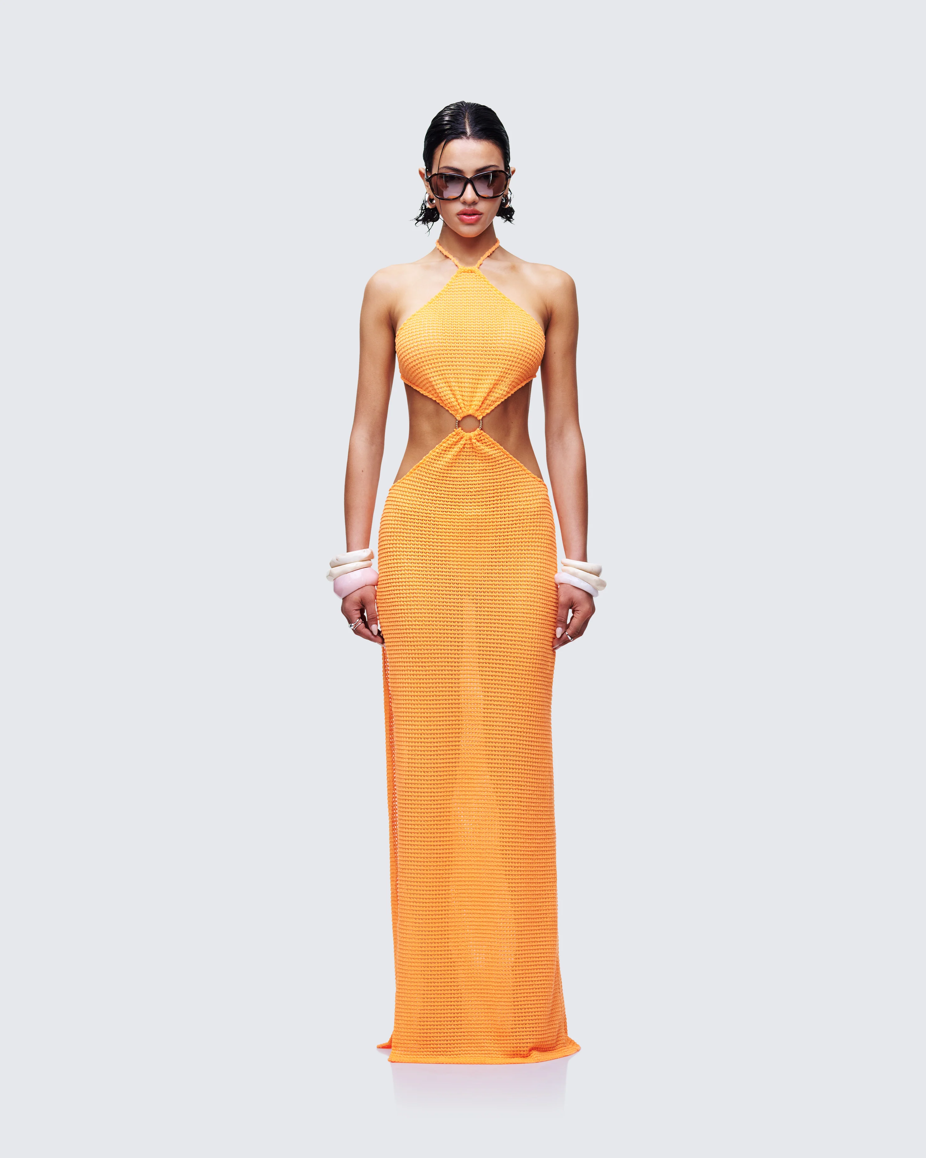 Tovi Orange Open Knit Maxi Dress