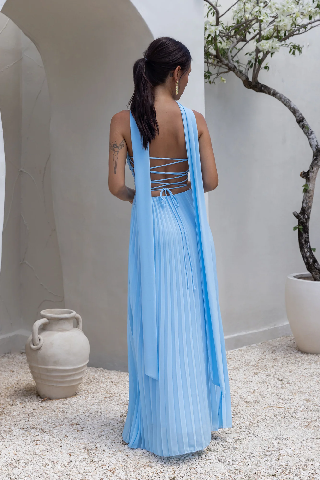 Rosewater Roads Strapless Maxi Dress Blue