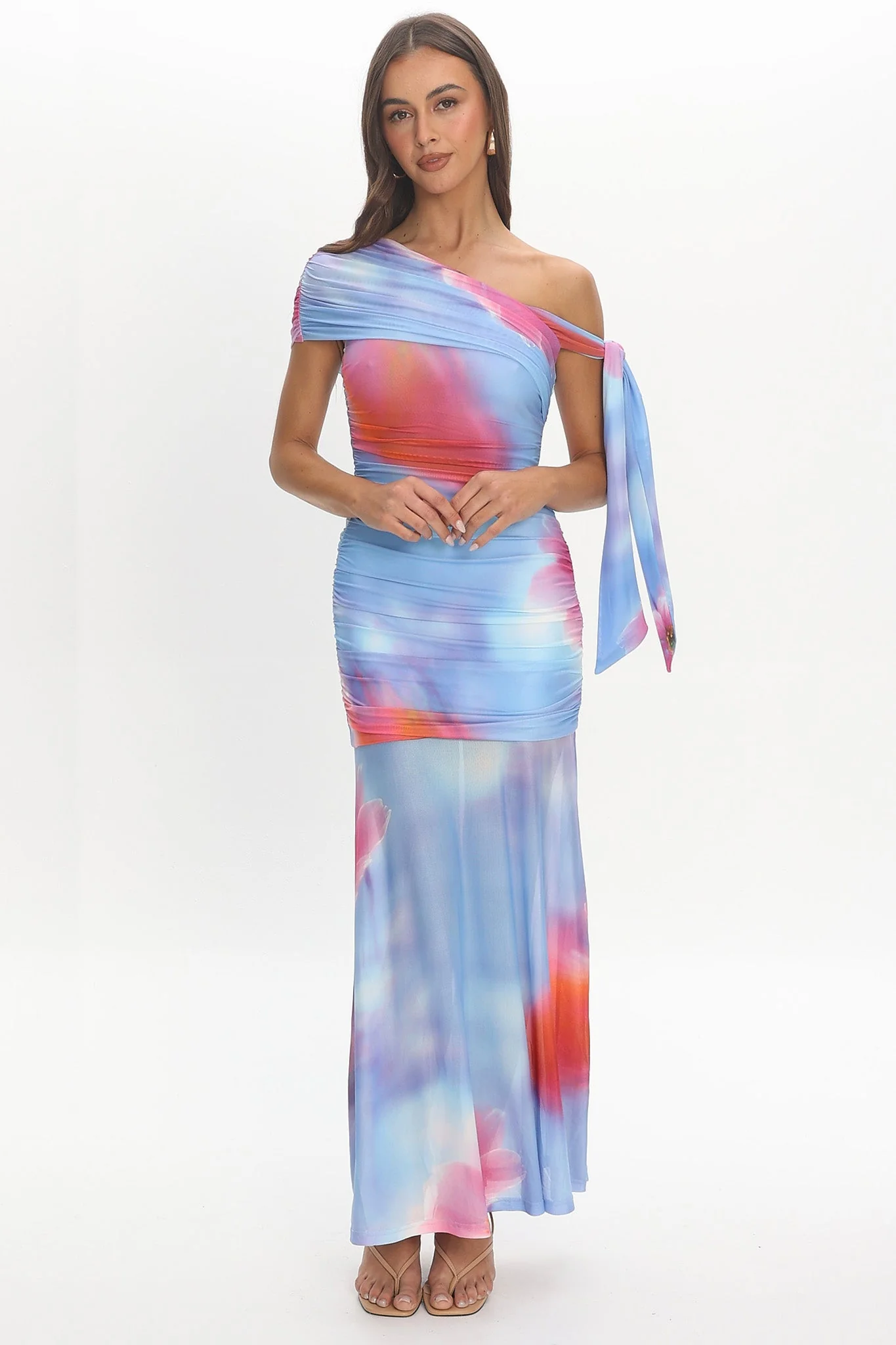 Aurora Sky Off-Shoulder Tie Maxi Dress Blue