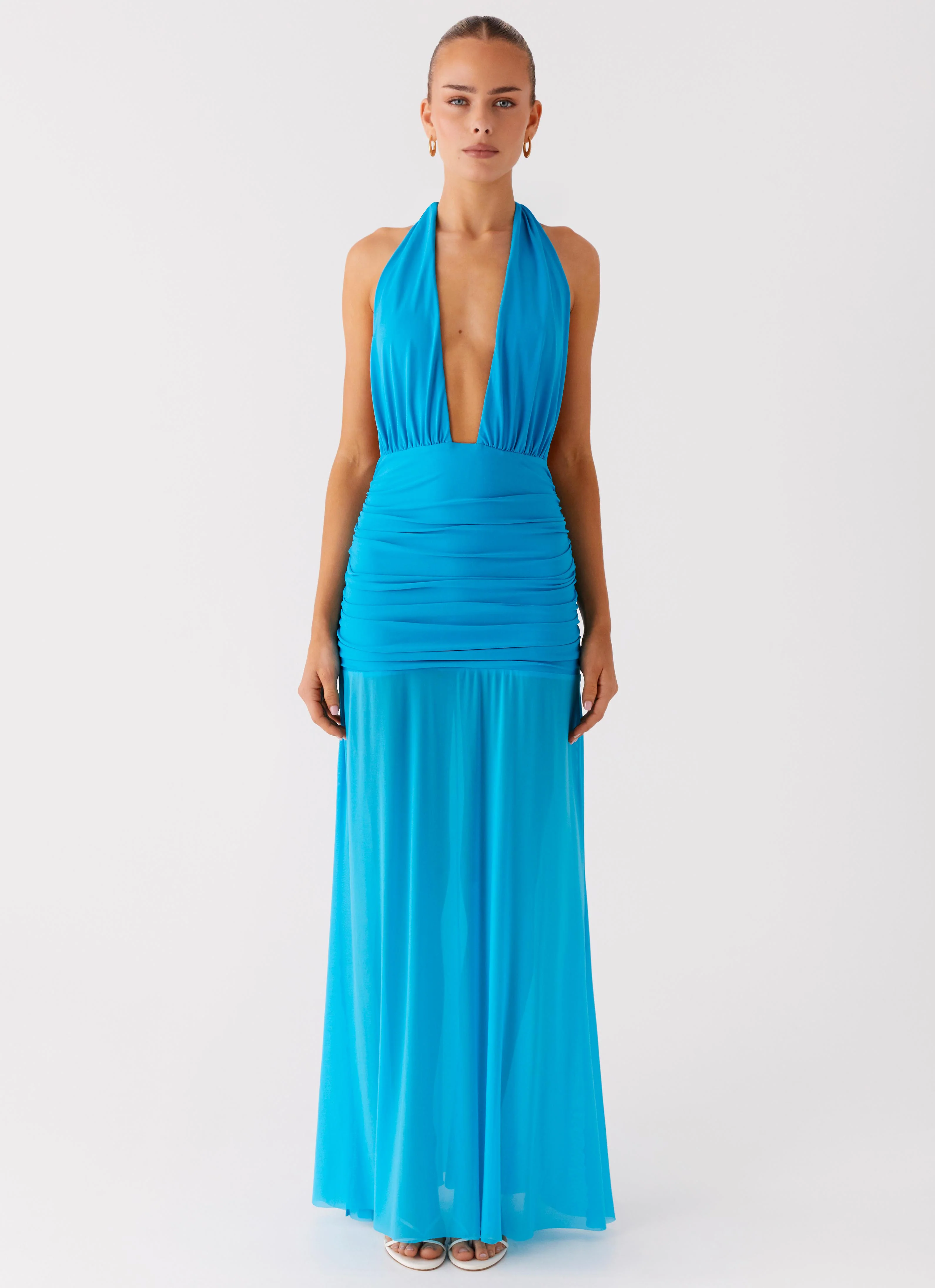 Dilemma Halter Maxi Dress - Turquoise Blue