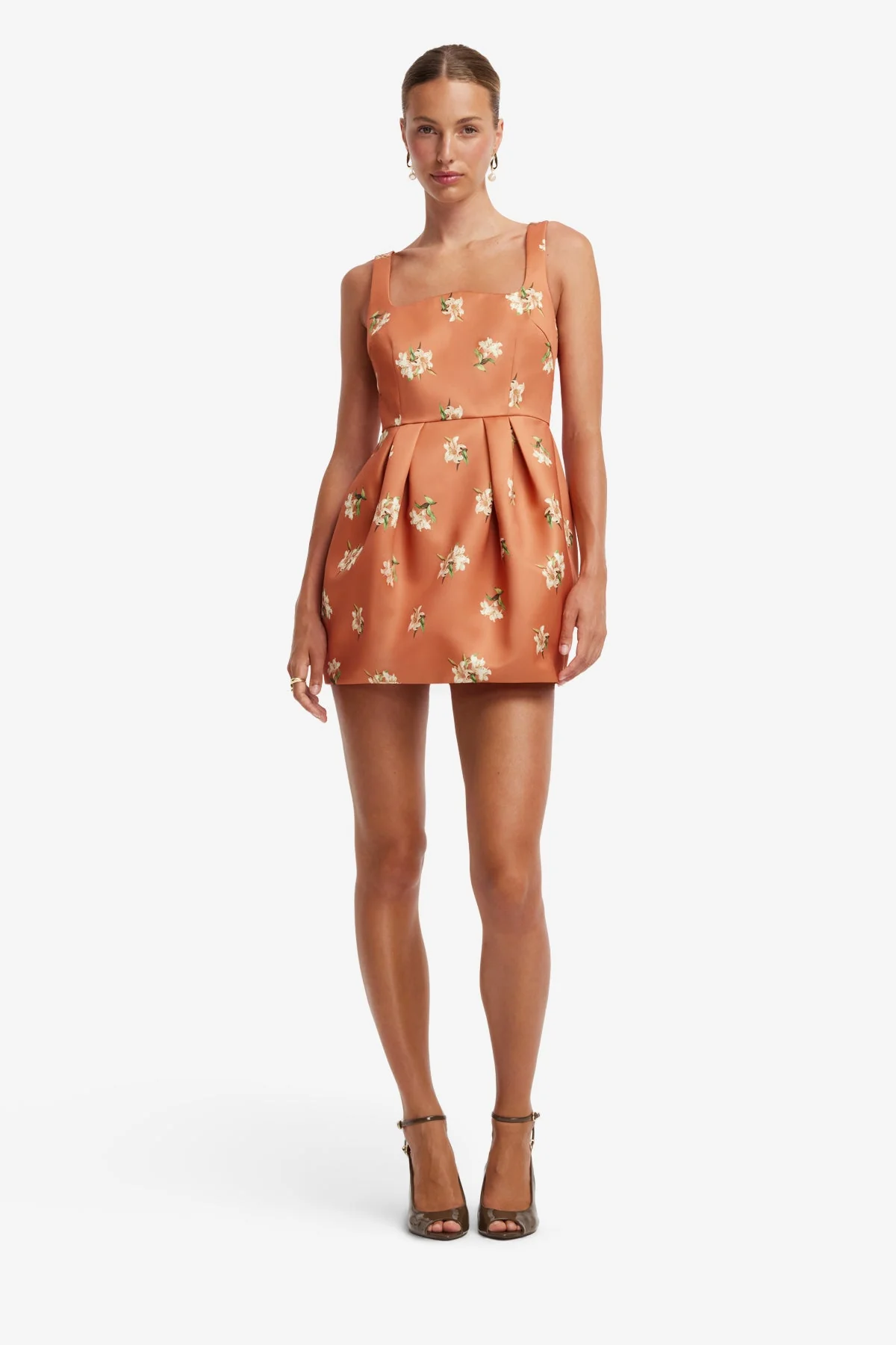 Piper Bell Shape Mini Dress - Lily Print in Ochre