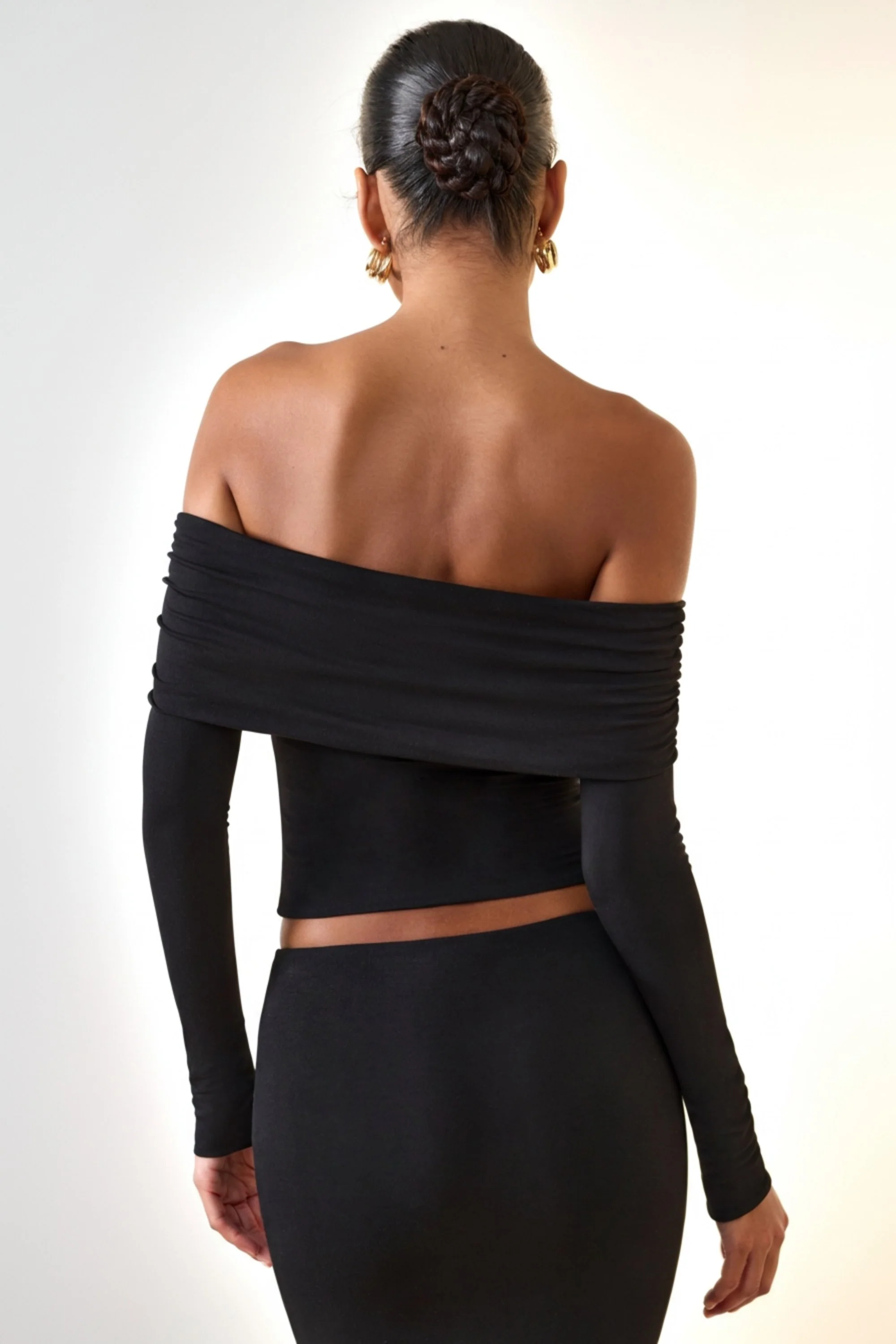 Modal Off-Shoulder Long-Sleeve Top in Black