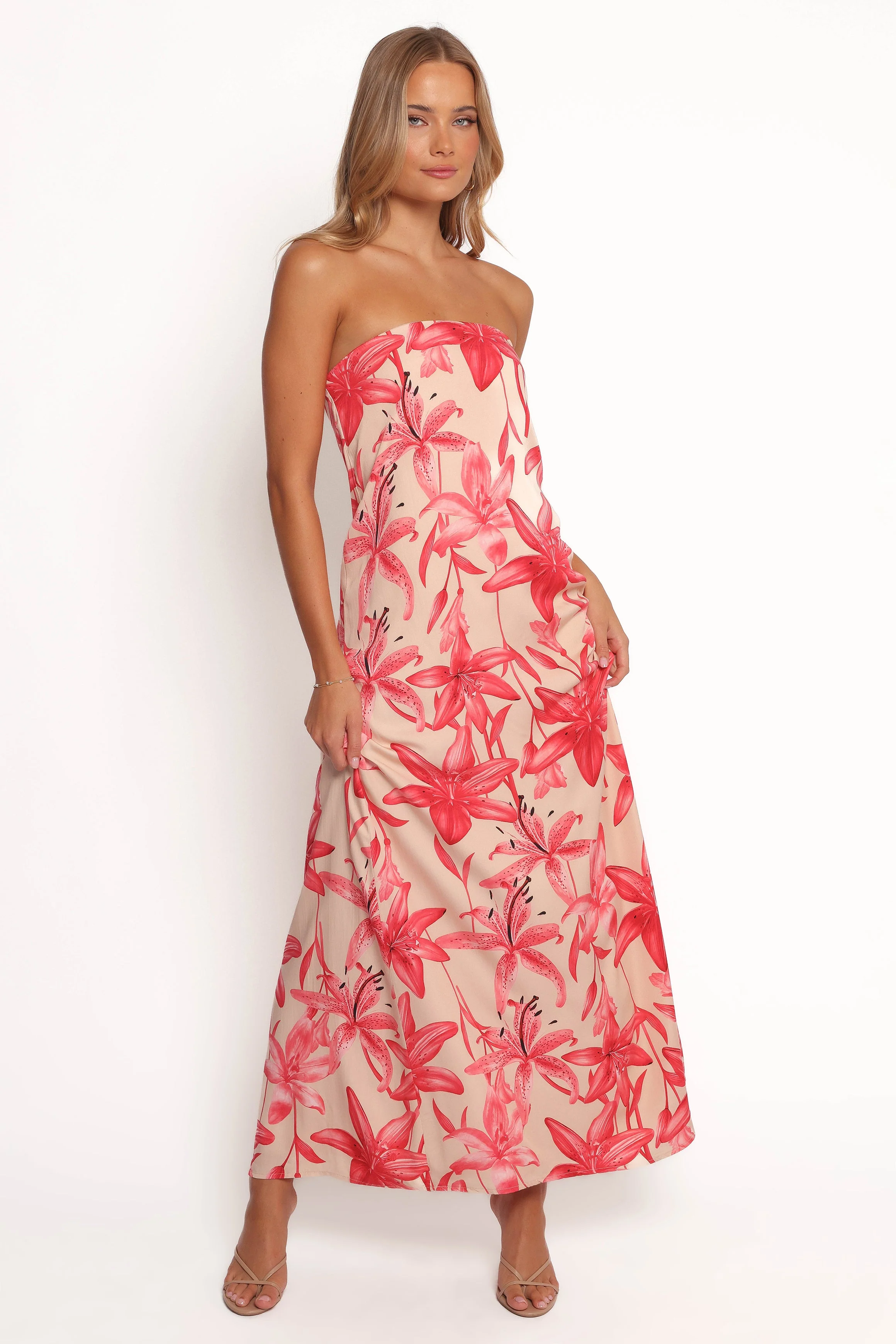 Lani A Line Strapless Maxi Dress - Pink Floral