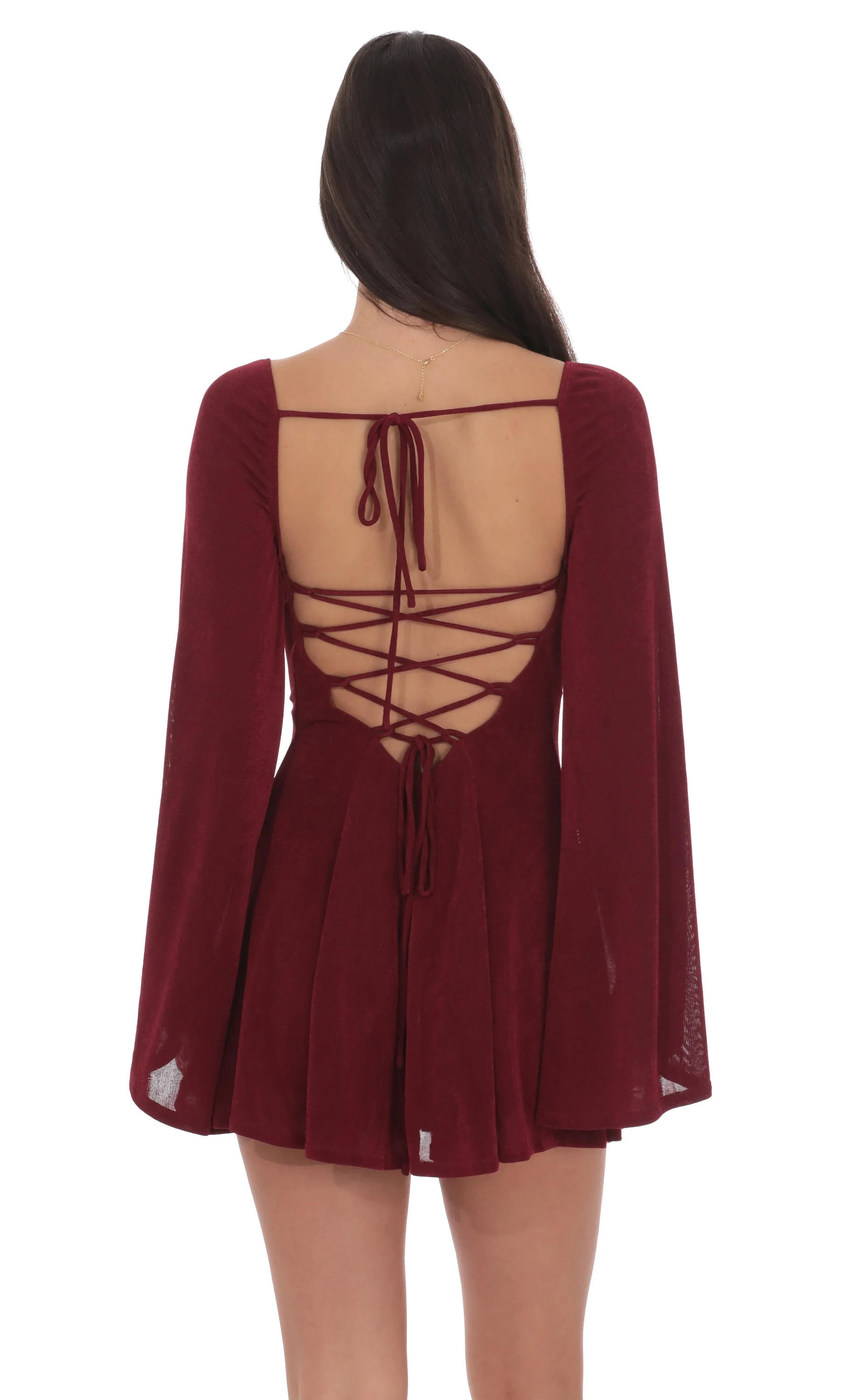 Slinky Flare Sleeve Dress in Burgundy