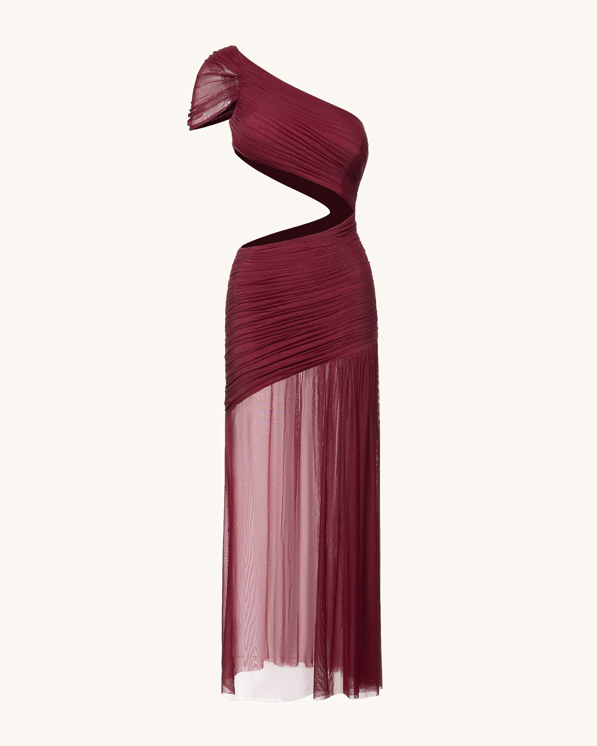 Mia Pleated Mesh Dress - Burgundy - FASHION NOB