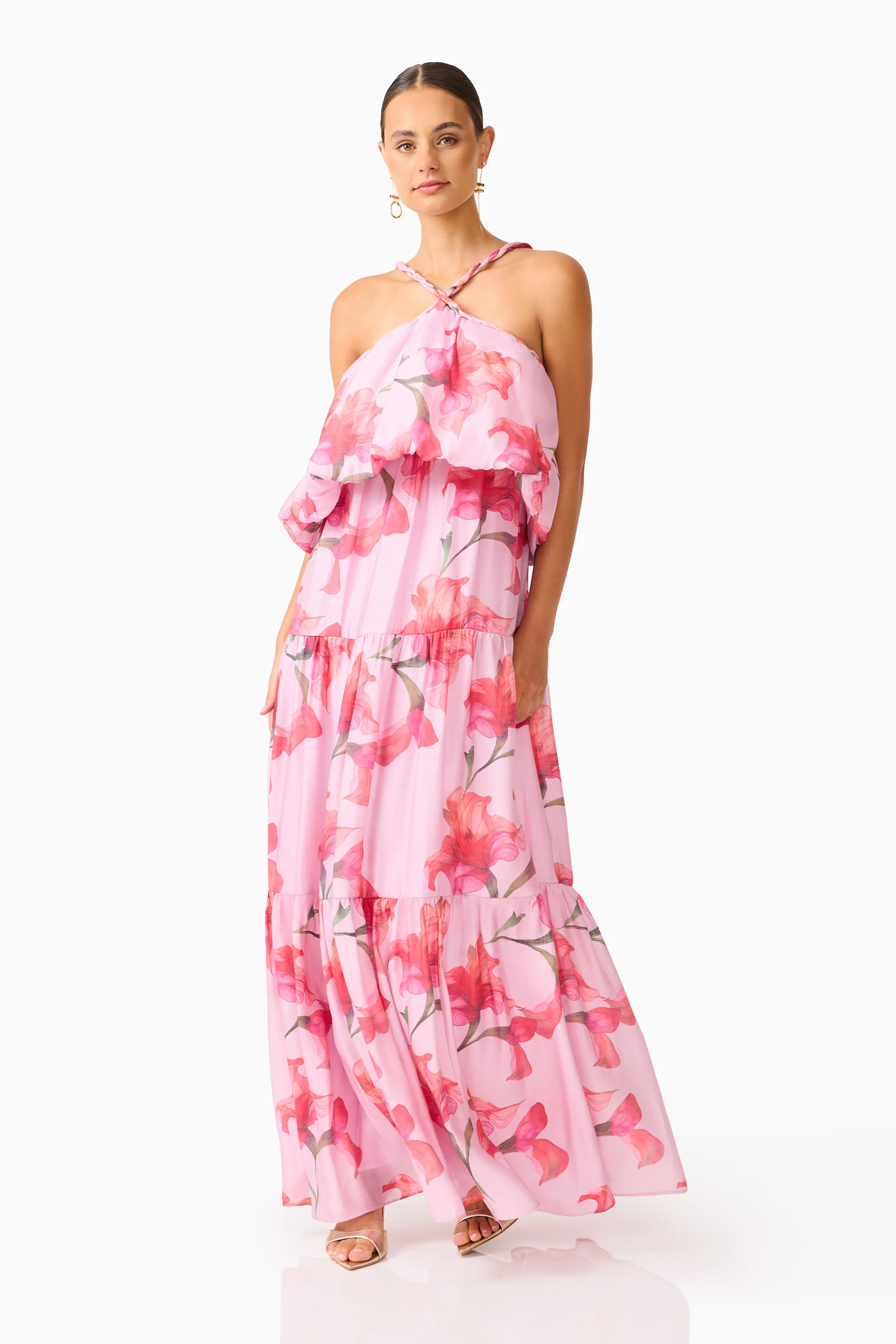 Fleuris Halter Maxi Dress in Pink Floral