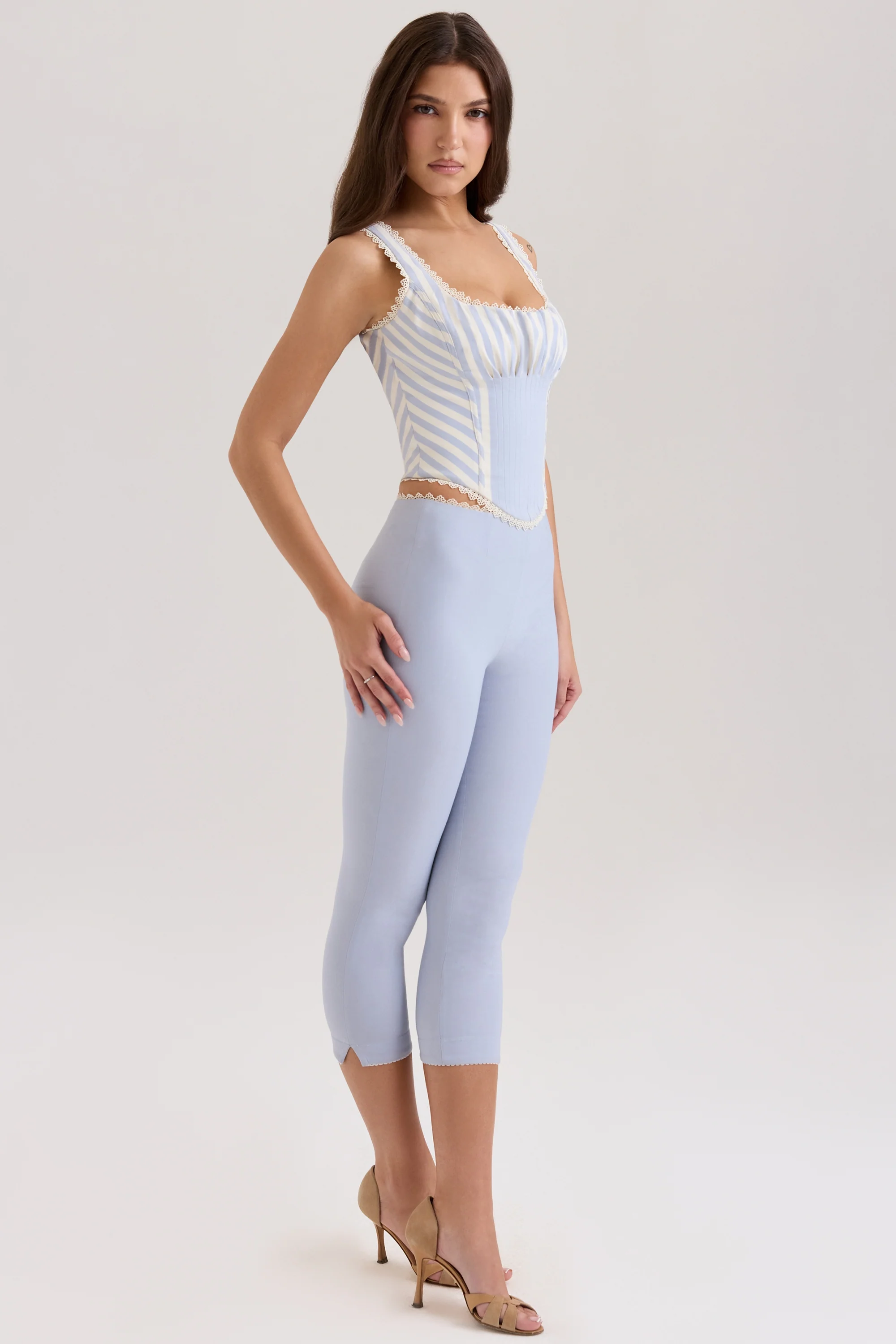 Blue Stretch Twill Fitted Capri Trousers