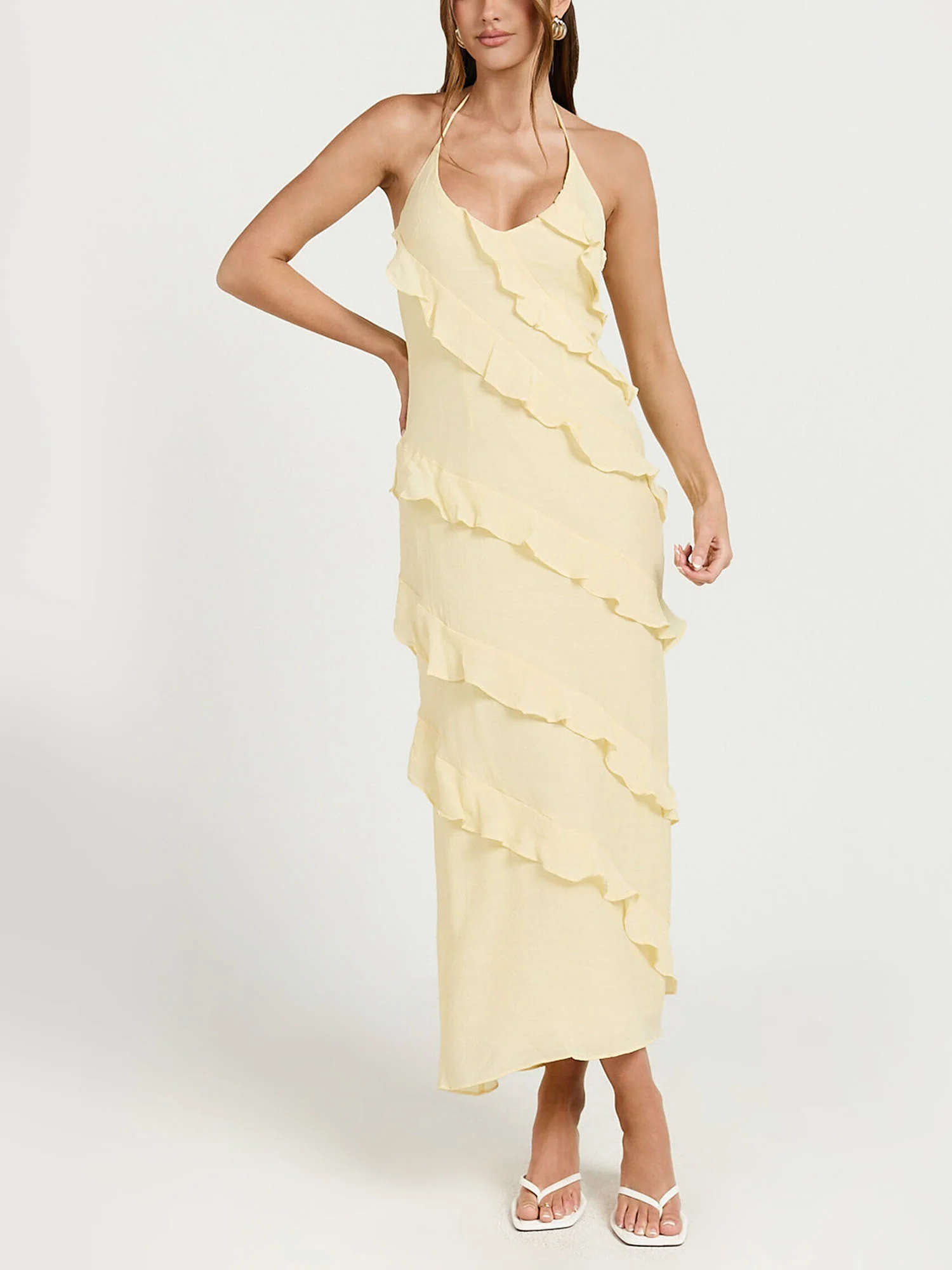Butter Yellow Ruffle Tiered Midi Dress
