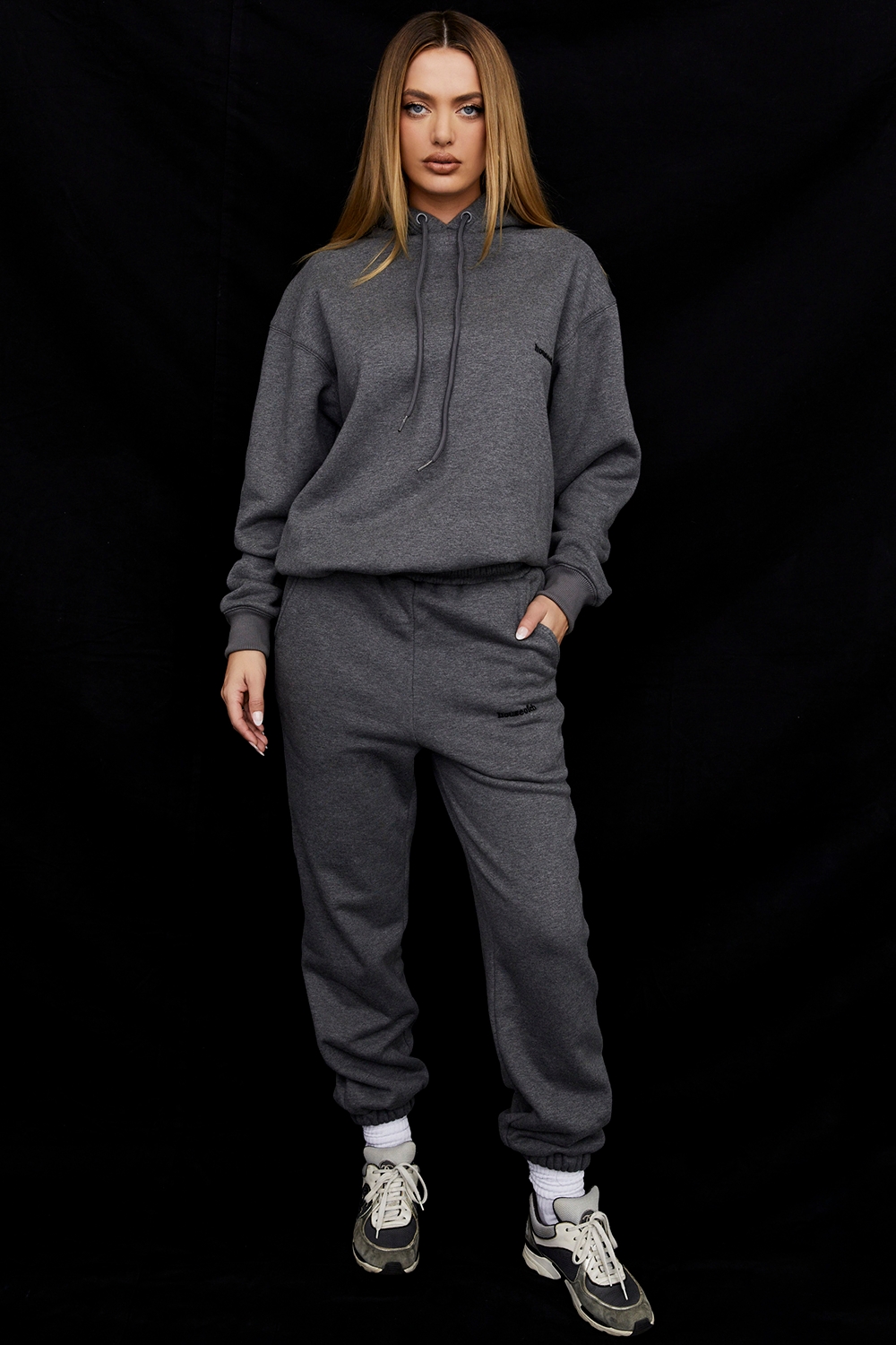 dark grey cotton fleece-back oversized hoodie
