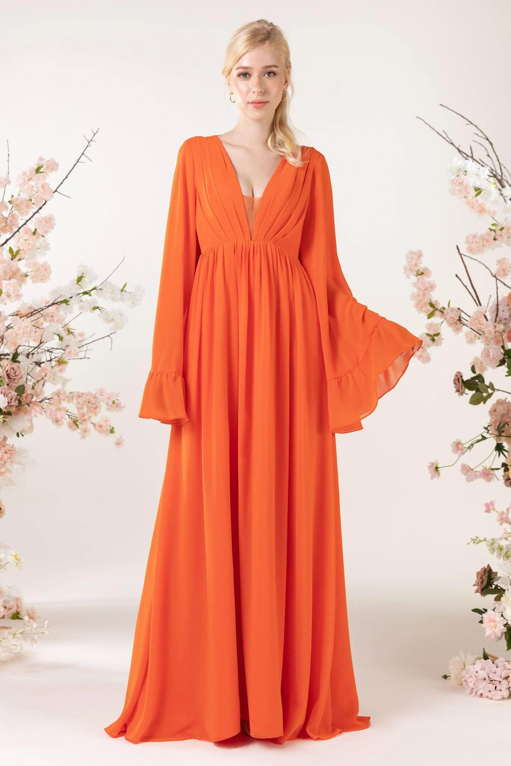 A-Line Sweep-Brush Train Chiffon Bridesmaid Dress CB0465