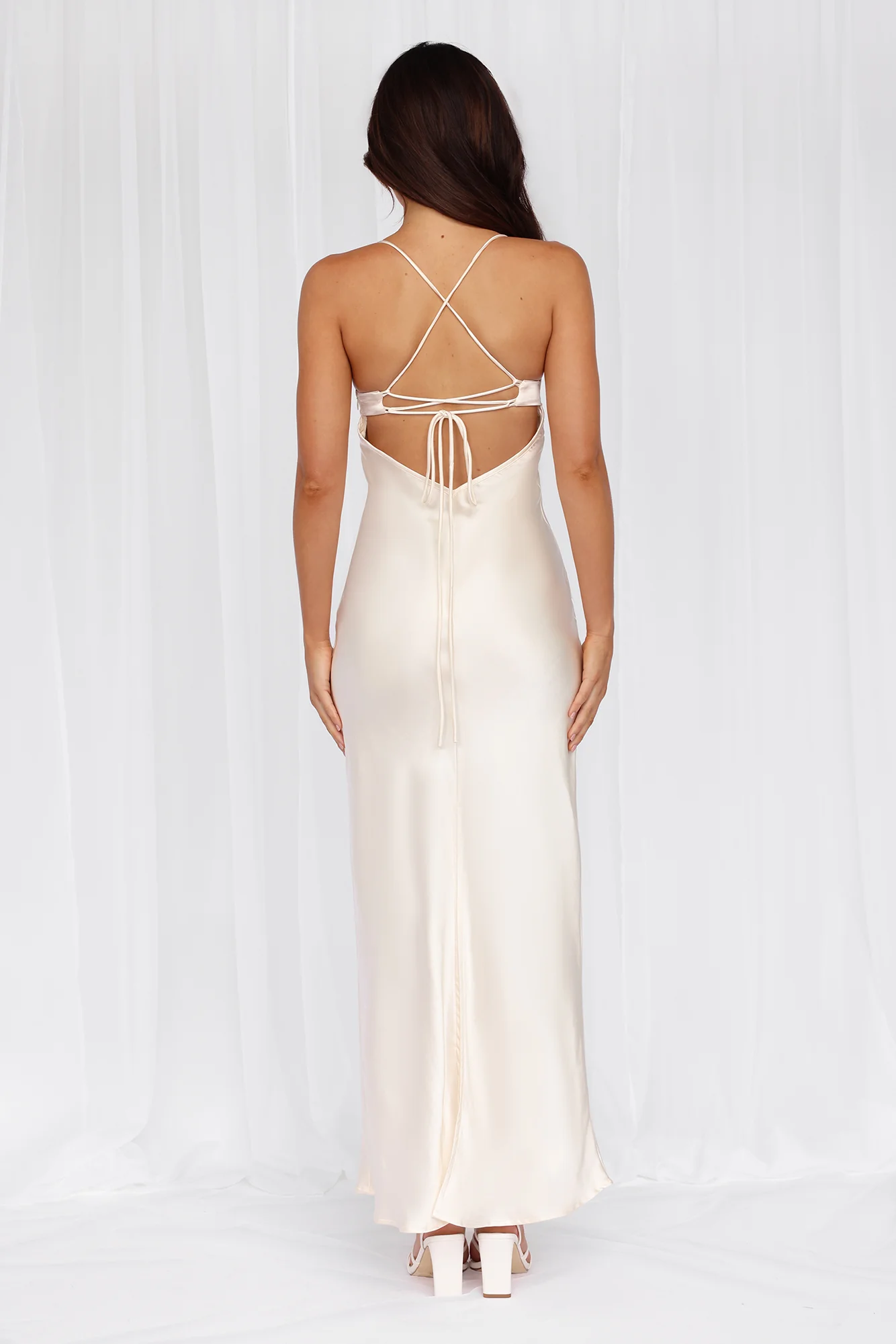 HELLO MOLLY The Samara Satin Maxi Dress Pearl - luluinthesky