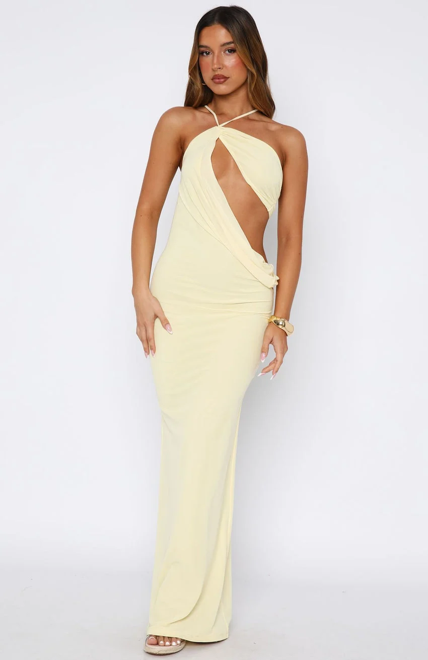 Monaco Moment Maxi Dress Lemon - luluinthesky