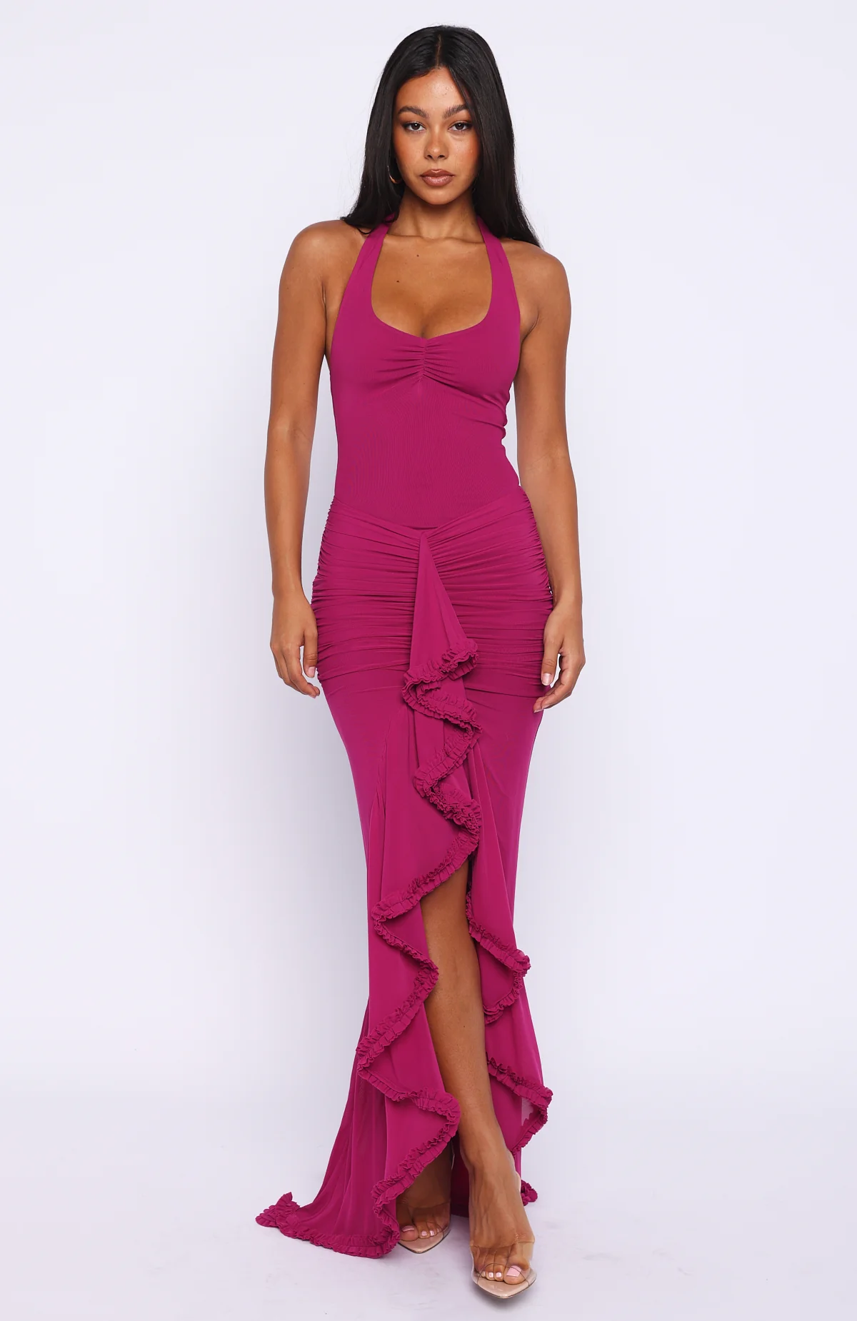 Main Character Energy Mesh Maxi Dress Fuchsia