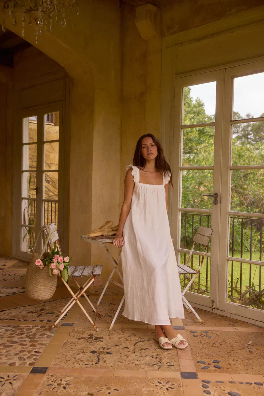 Lily 100% Linen Maxi Dress White - luluinthesky