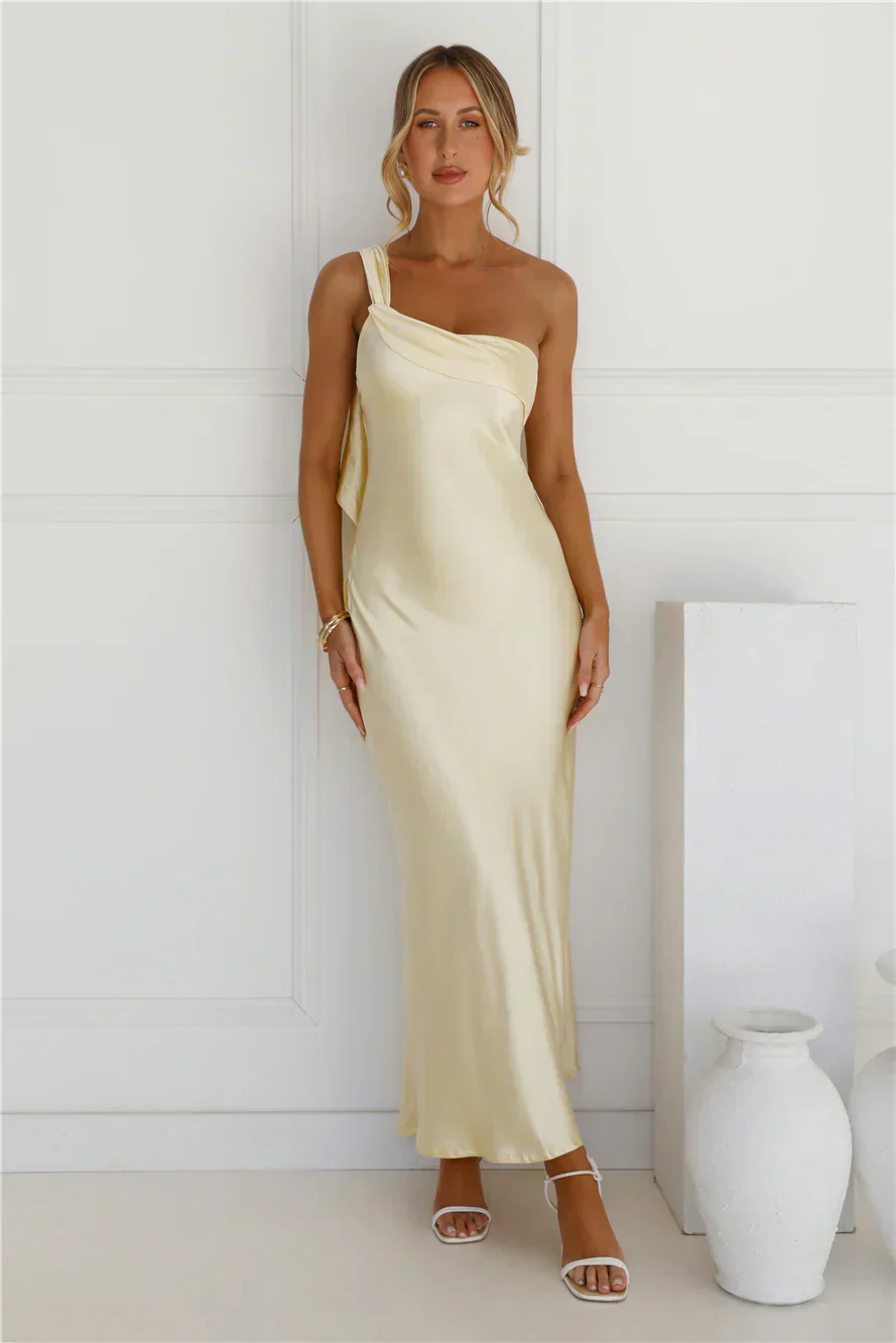 Romantic Tales Satin One Shoulder Maxi Dress