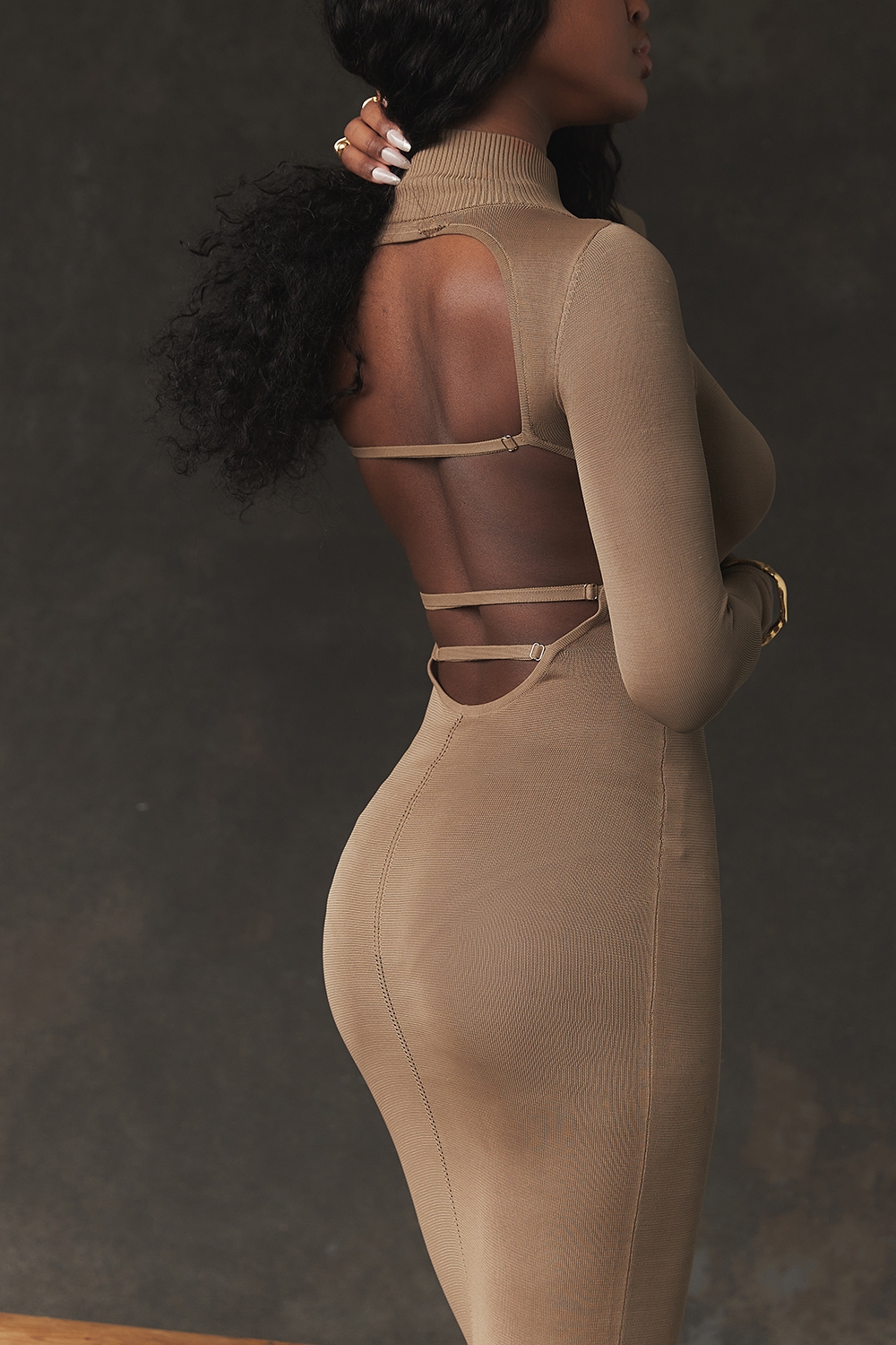 Tan Knit Midi Dress