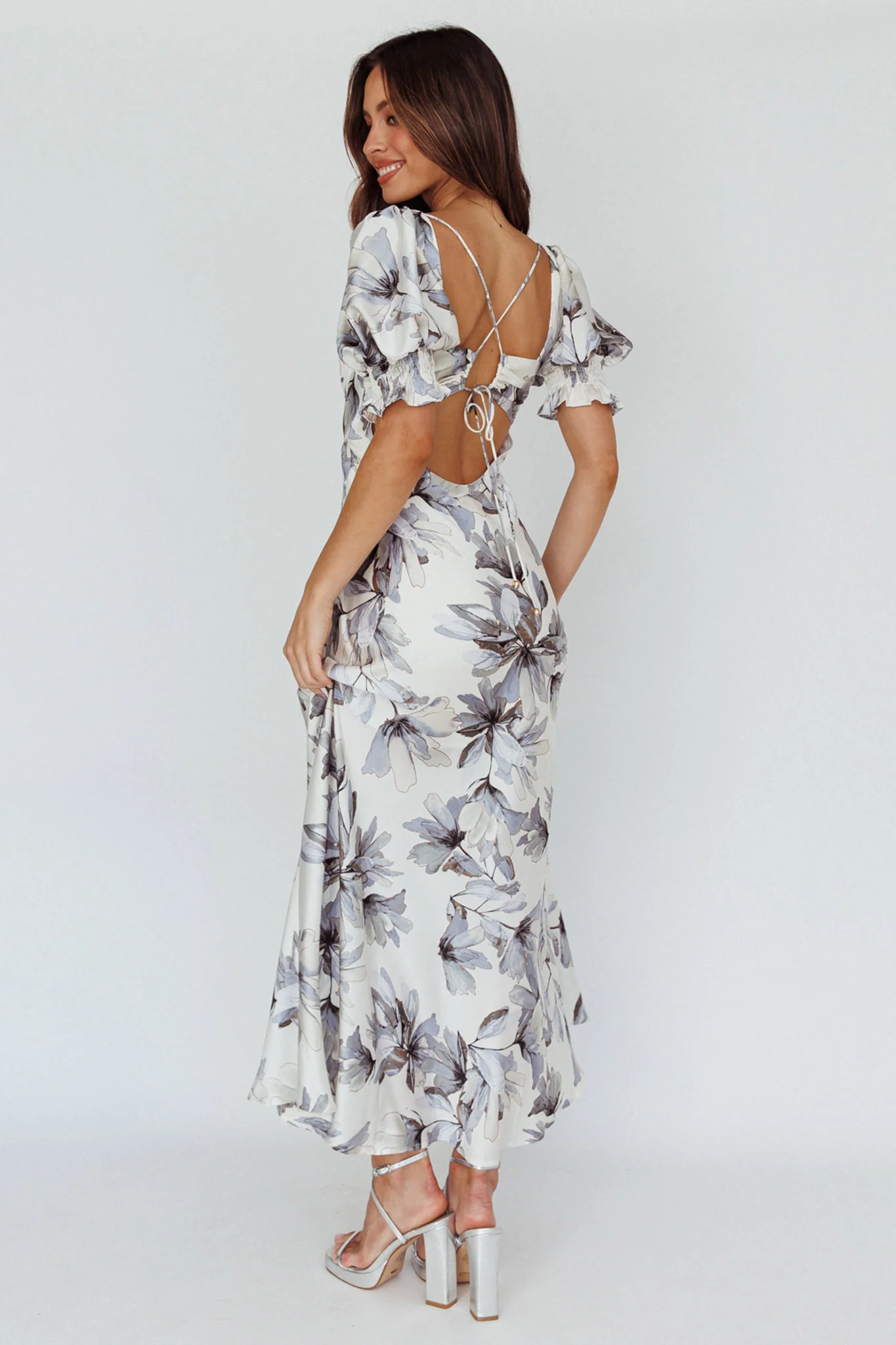 Brigita Tied Back Maxi Dress Floral Blue