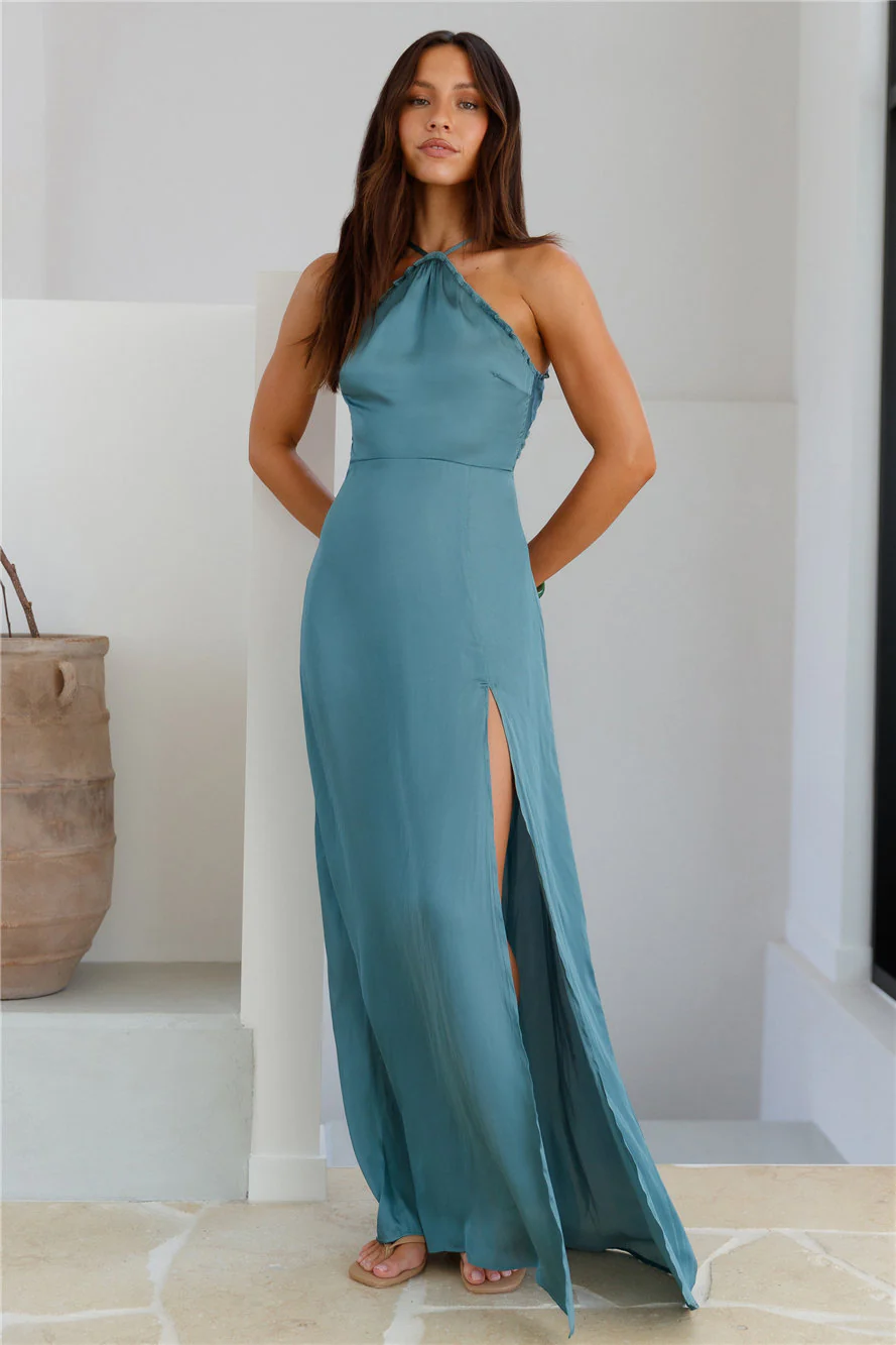 Soiree Style Satin Maxi Dress Sage