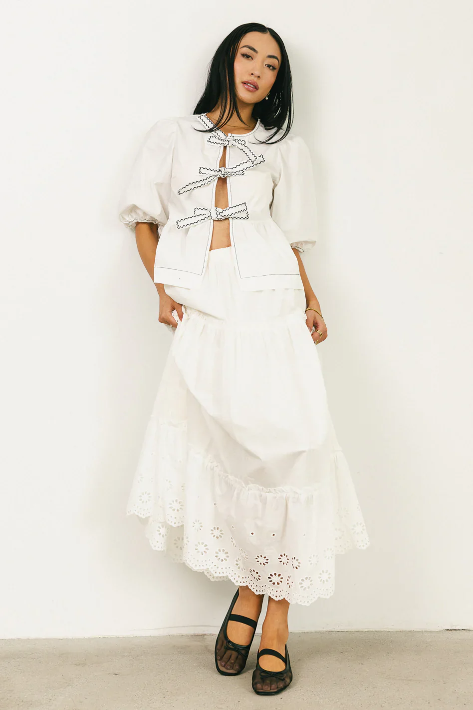 Elvie Peplum Tie Blouse in White