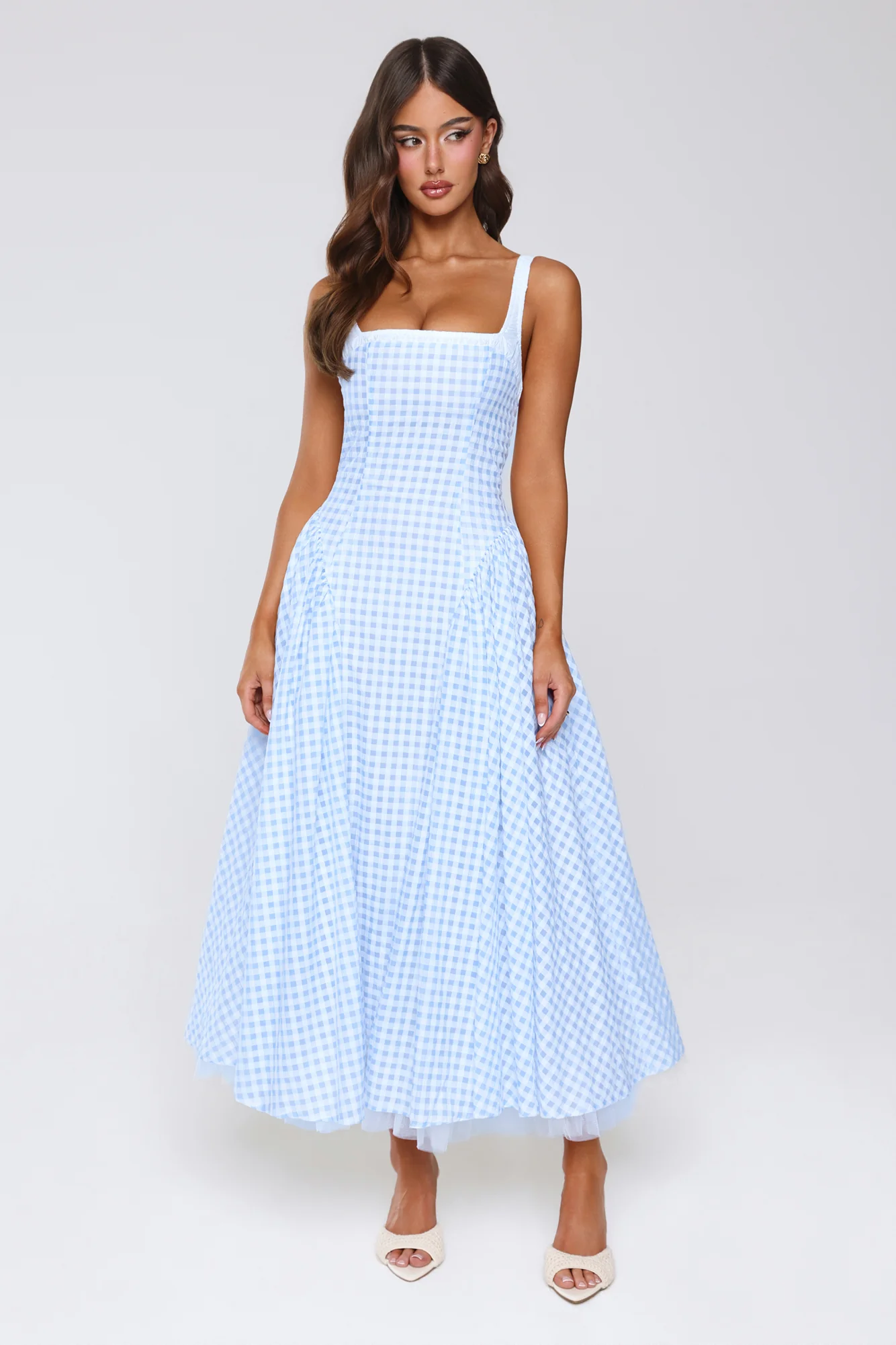 Vintage Vows Gingham Maxi Dress Blue