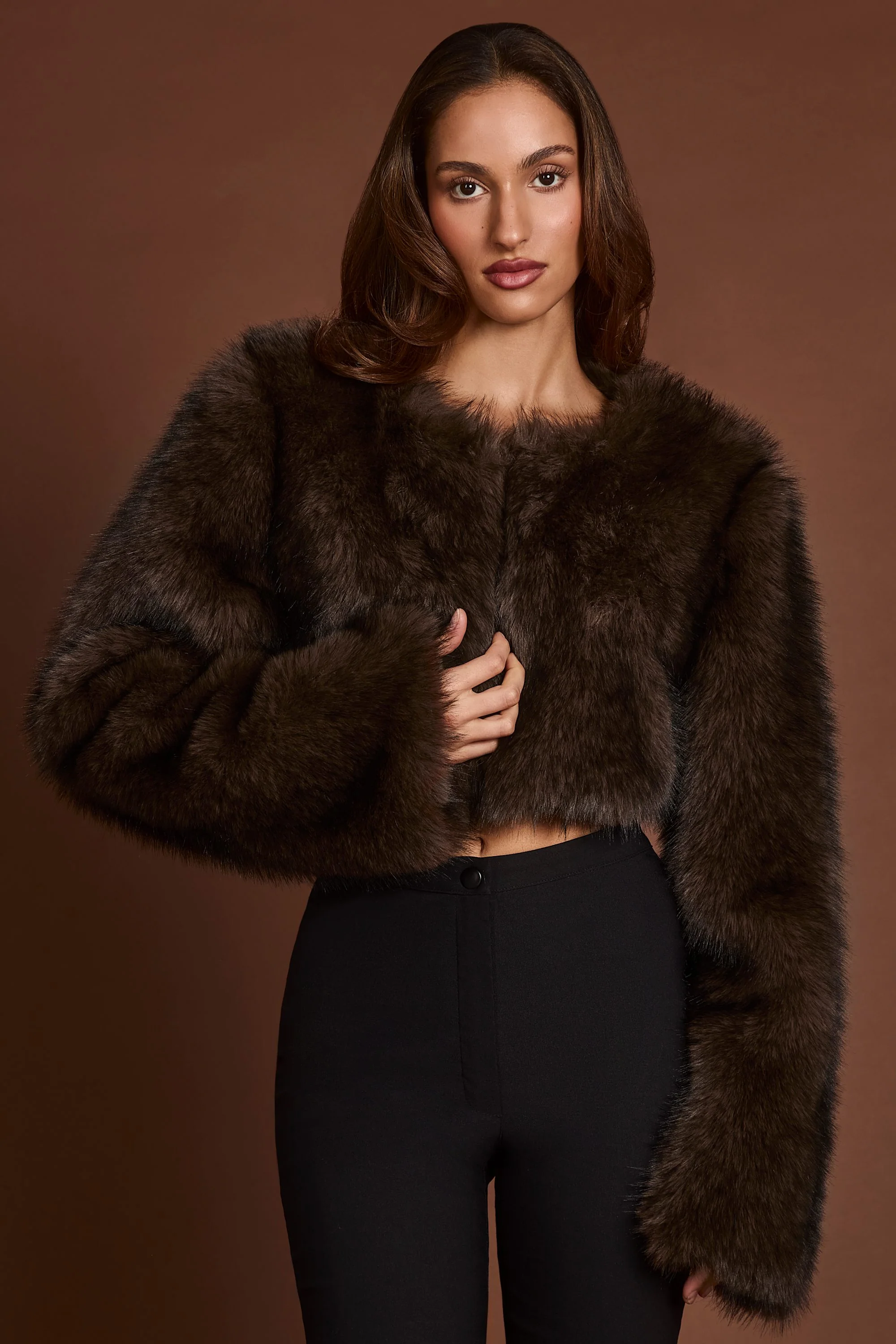 Faux Fur Cropped Bolero in Brown