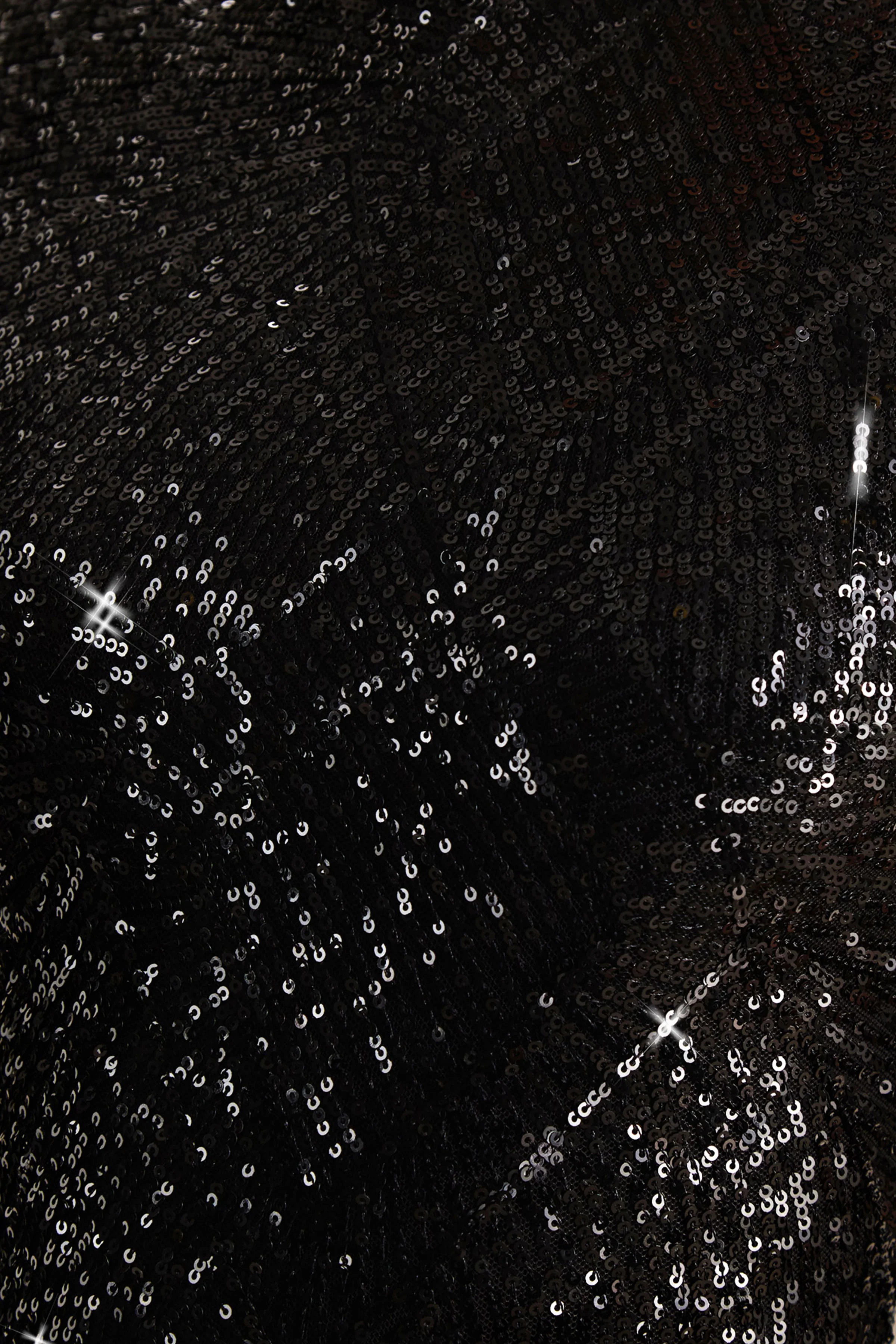 Cecy | Black Sequin High-Neck Maxi Dress With Cap Sleeves