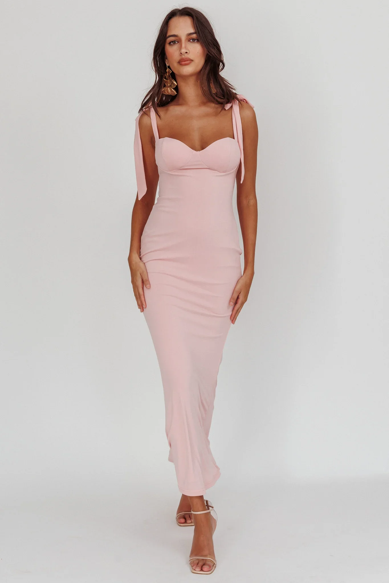 Rose Garden Tied Shoulder Maxi Dress Blush