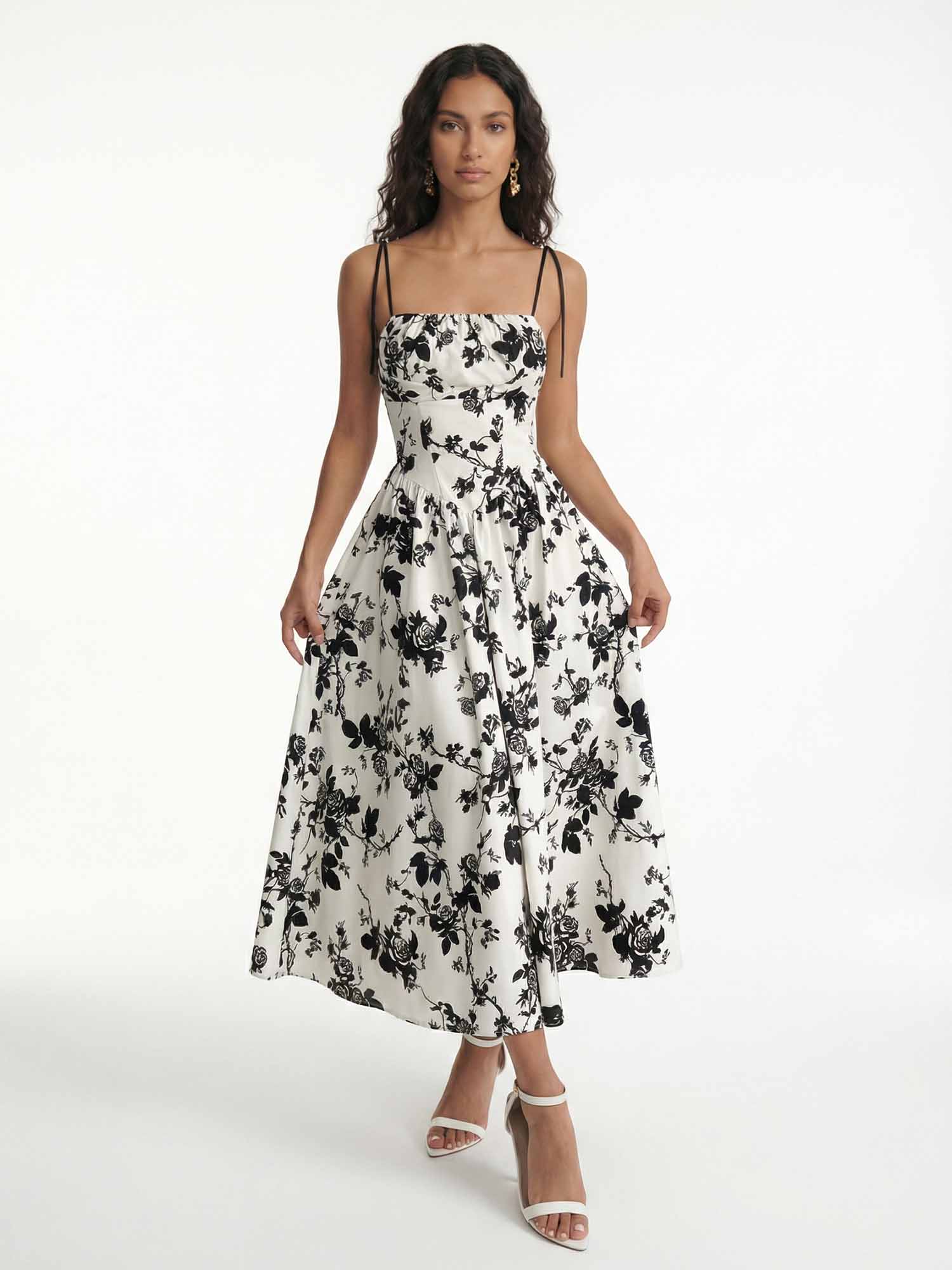 Monochrome Bloom Midi Dress