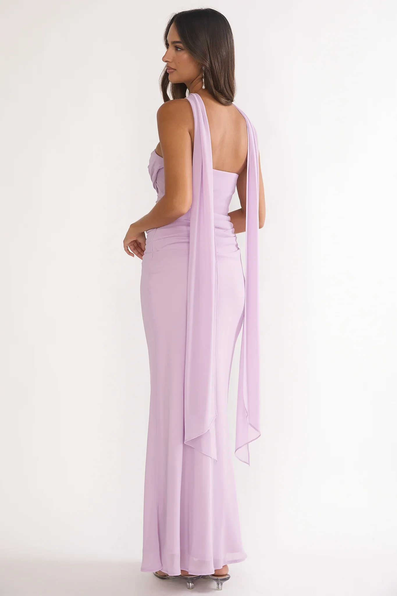 Unforgettable Day Drape Waist Strapless Maxi Dress Lilac