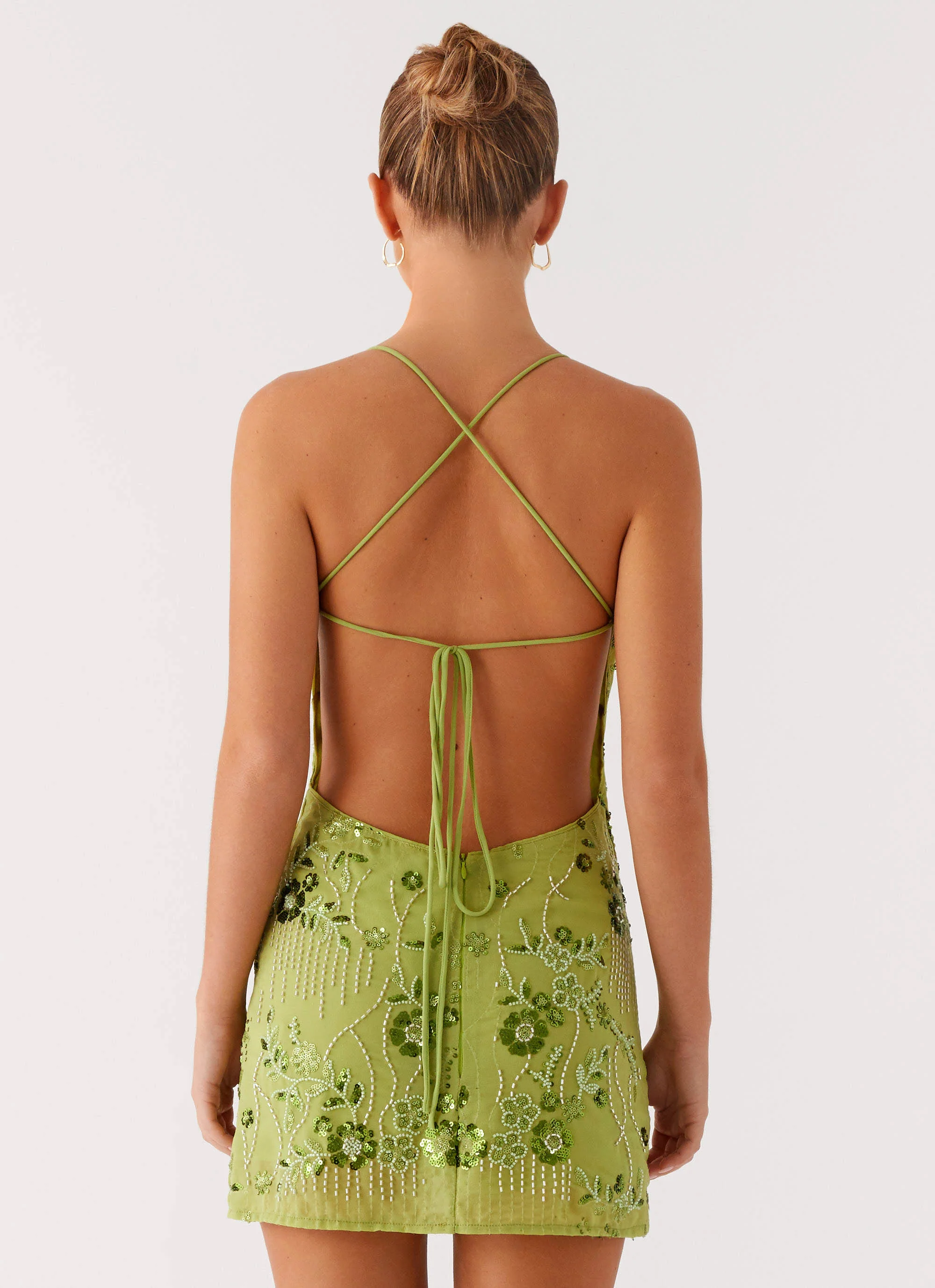 Vietta Sequin Cami Micro Mini Dress - Lime