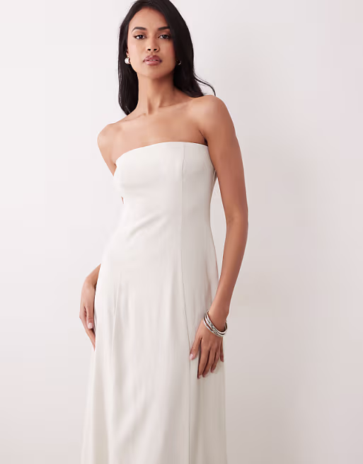 Miss Selfridge linen blend strapless maxi dress in stone