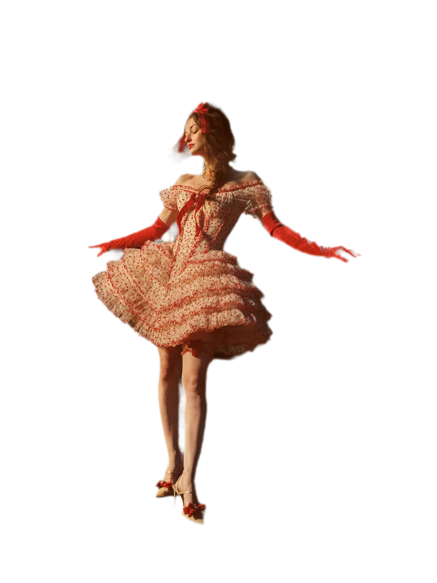 Flocked Bow Ruffle Dress