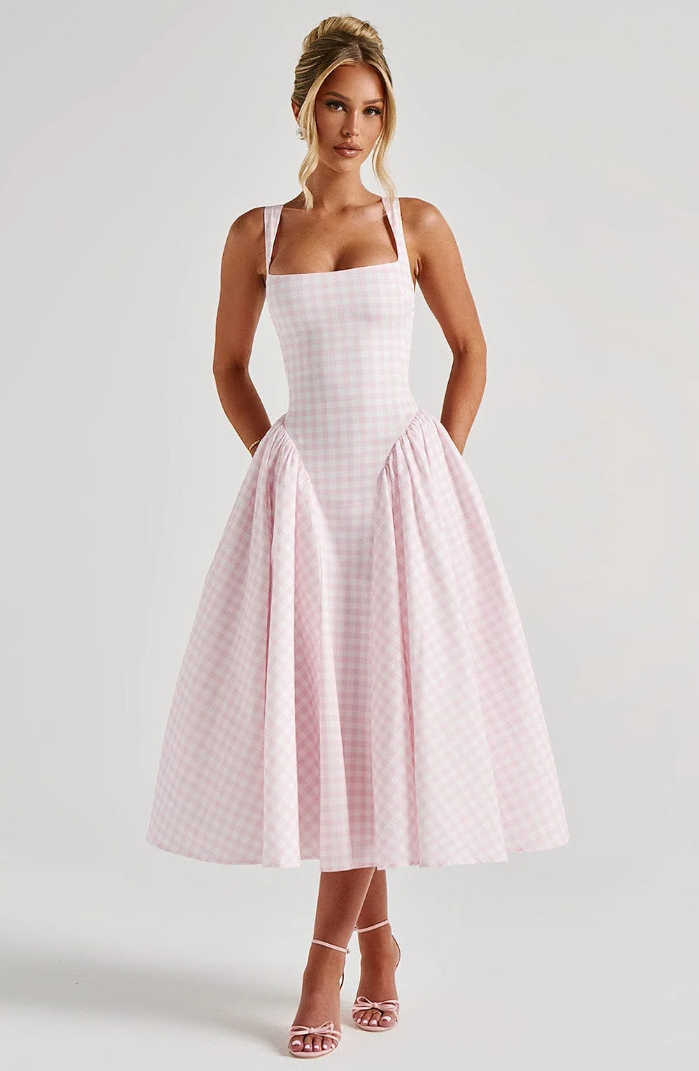 Sherrie Midi Dress - Blush Gingham