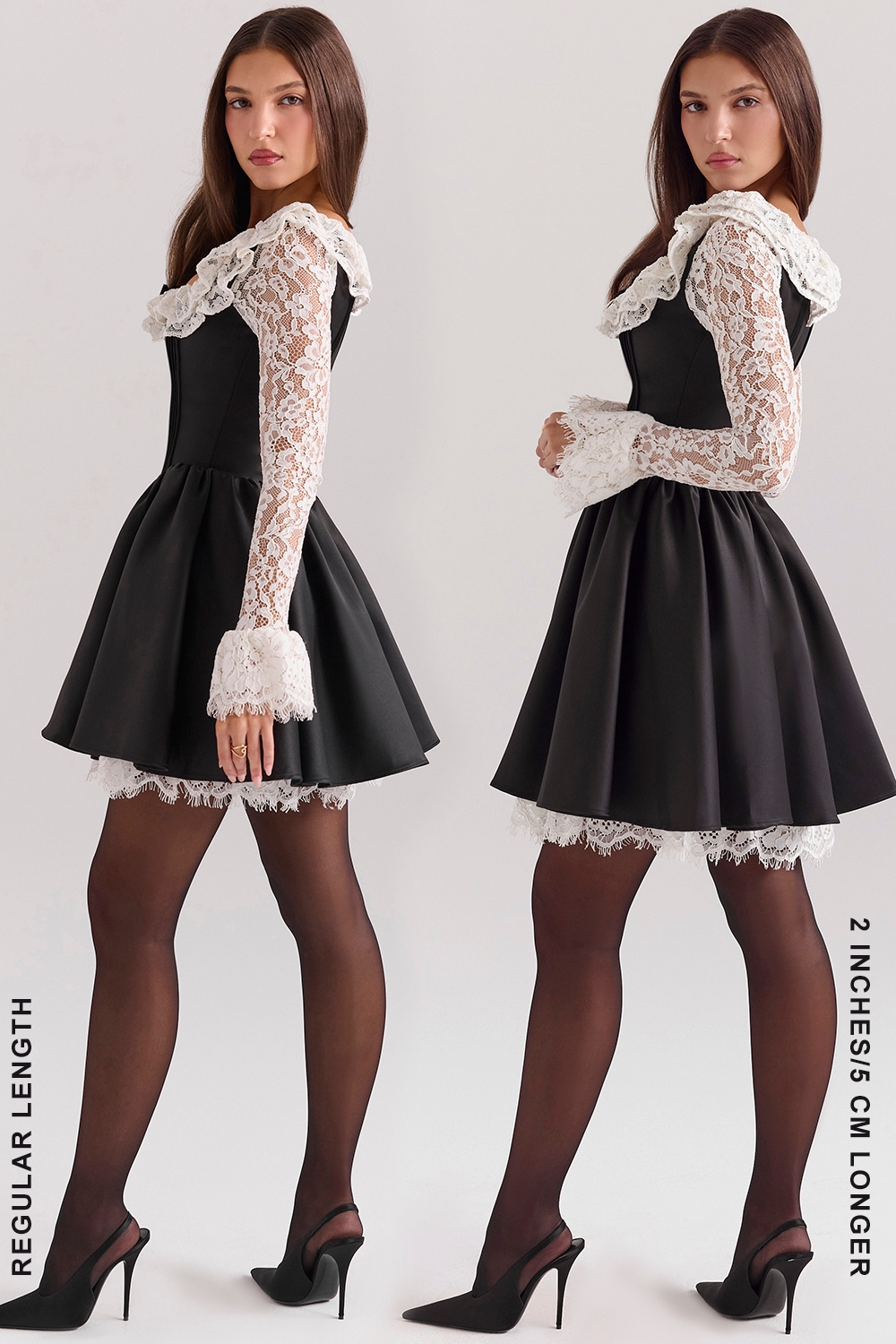 Black Lace Ruffle Mini Dress