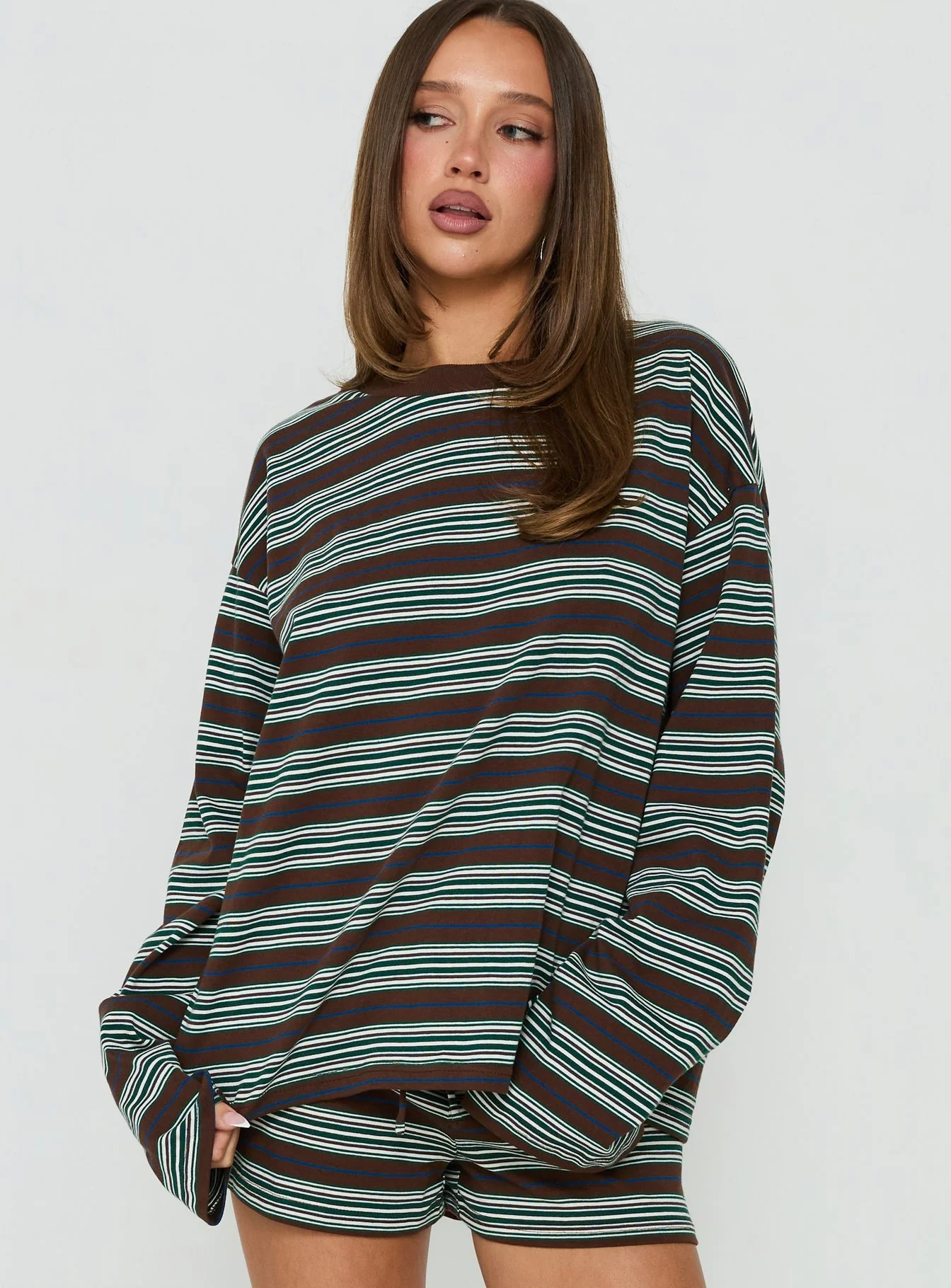 Settle Down Long Sleeve Top Brown Stripe