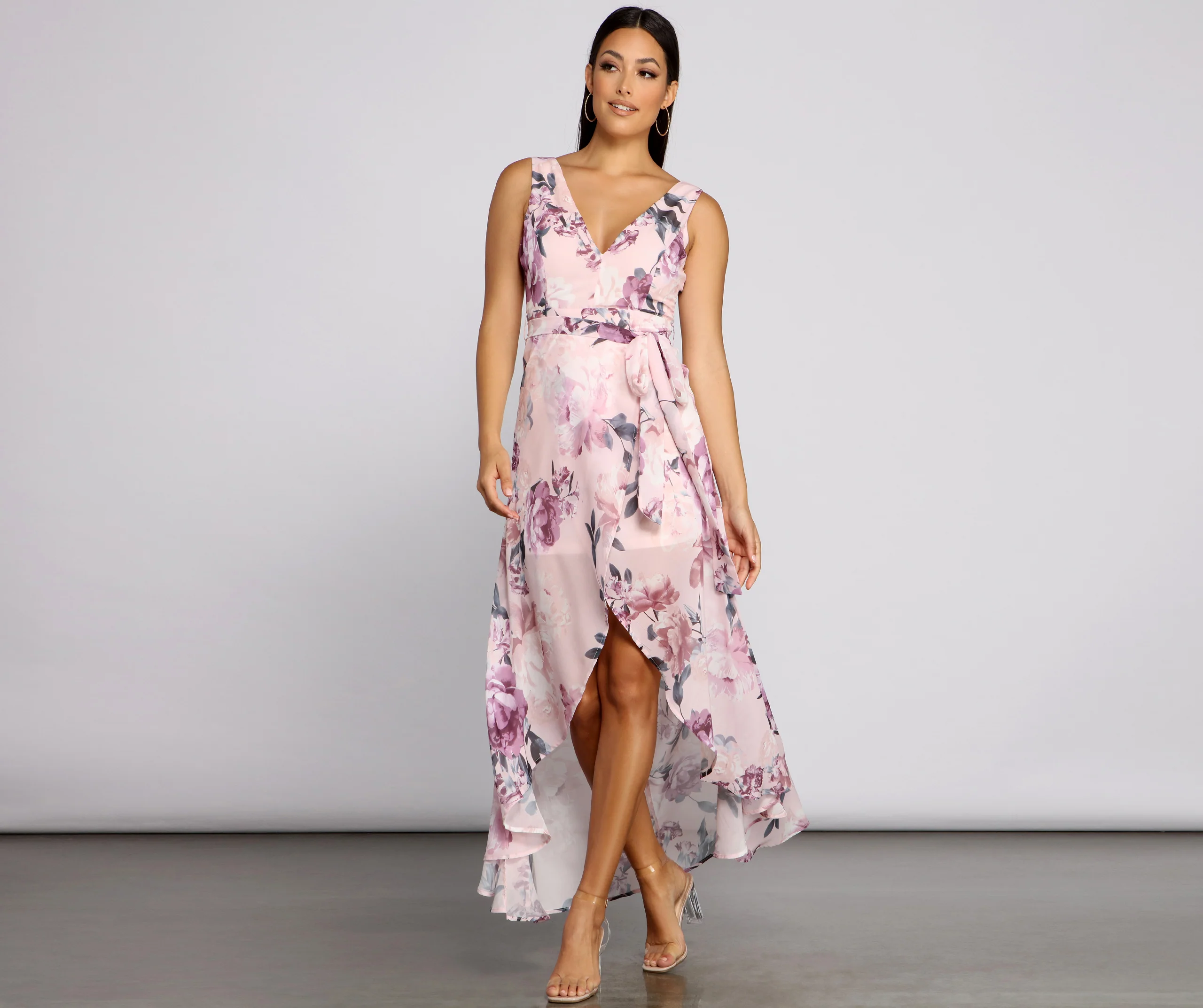 Wrapped In Romance Floral Chiffon Maxi Dress
