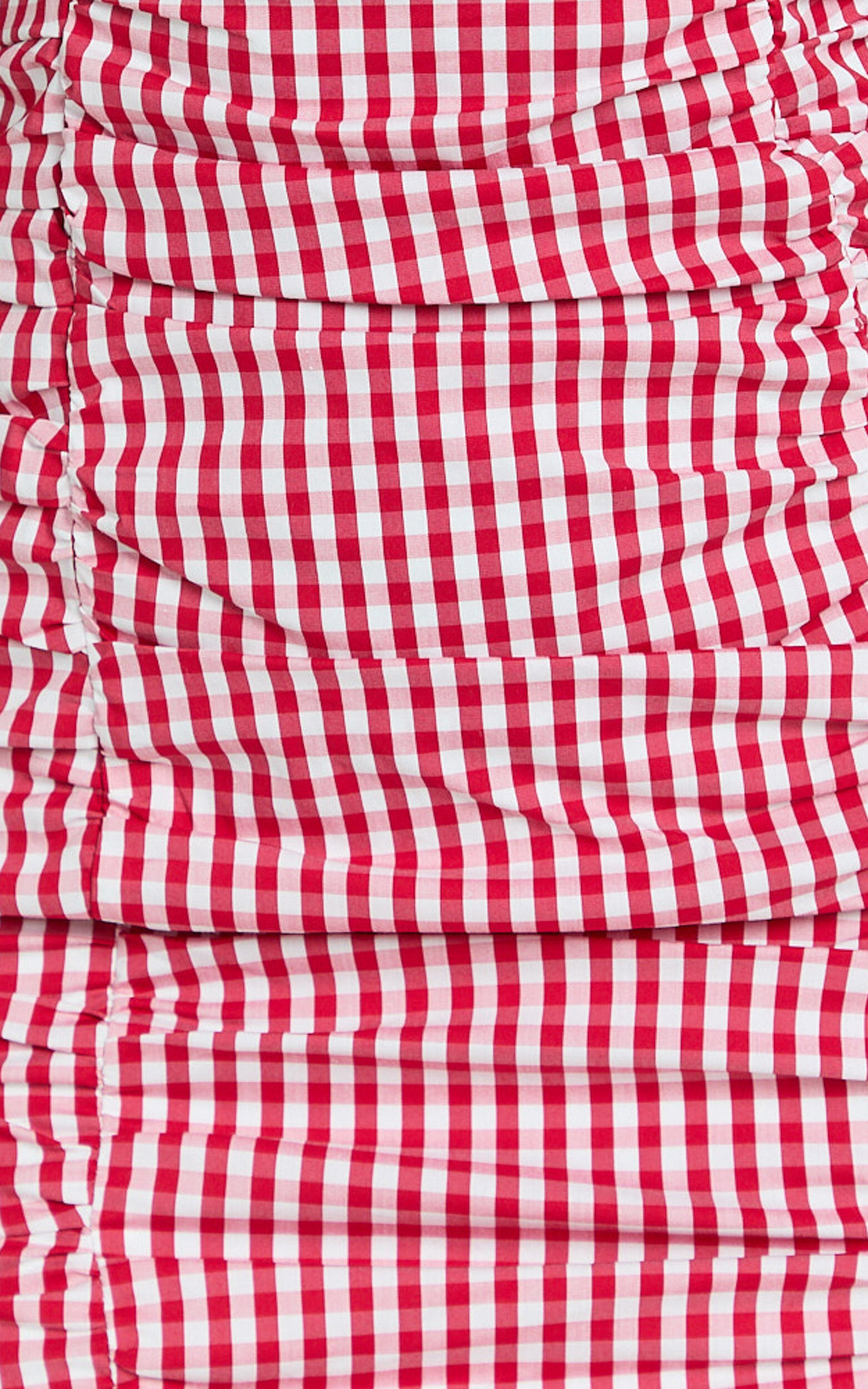 Becker Mini Dress - Strappy Bustier Ruched Bodycon Dress in Red Gingham