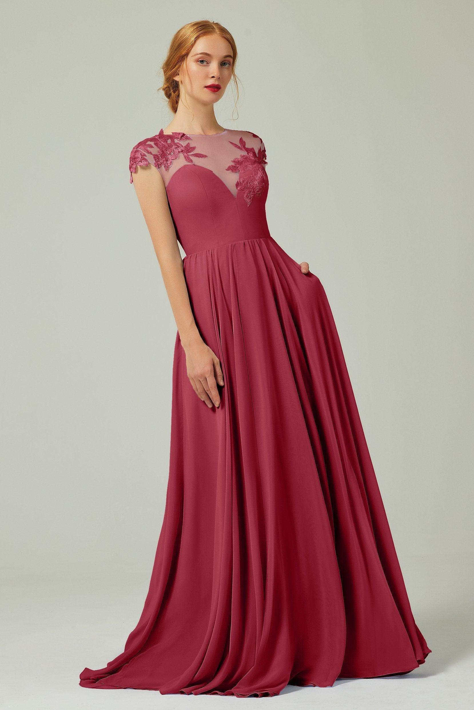 A-Line Sweep-Brush Train Chiffon Bridesmaid Dress CB0248