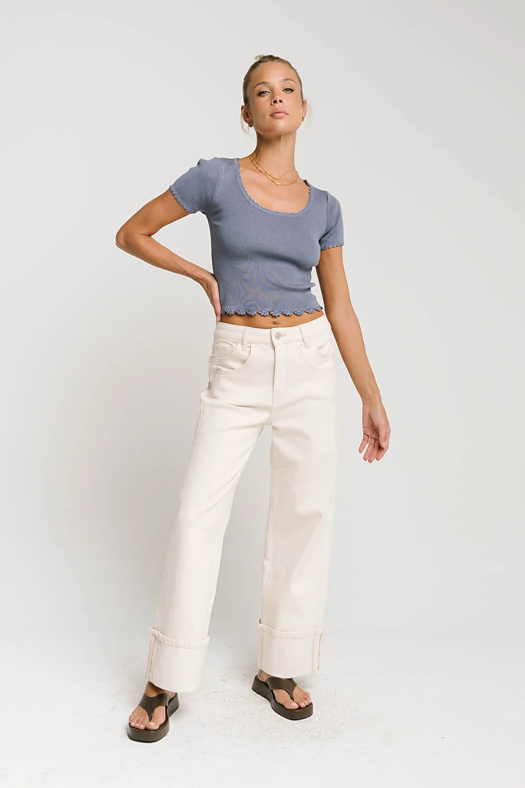 Kaila Scalloped Top in Blue