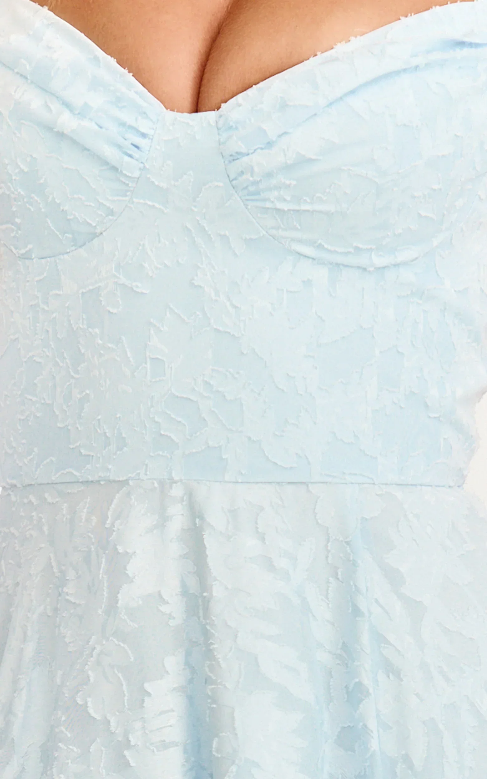 Rachel Maxi Dress - Sweetheart Neckline Jacquard Front Split Dress in Ice Blue - luluinthesky