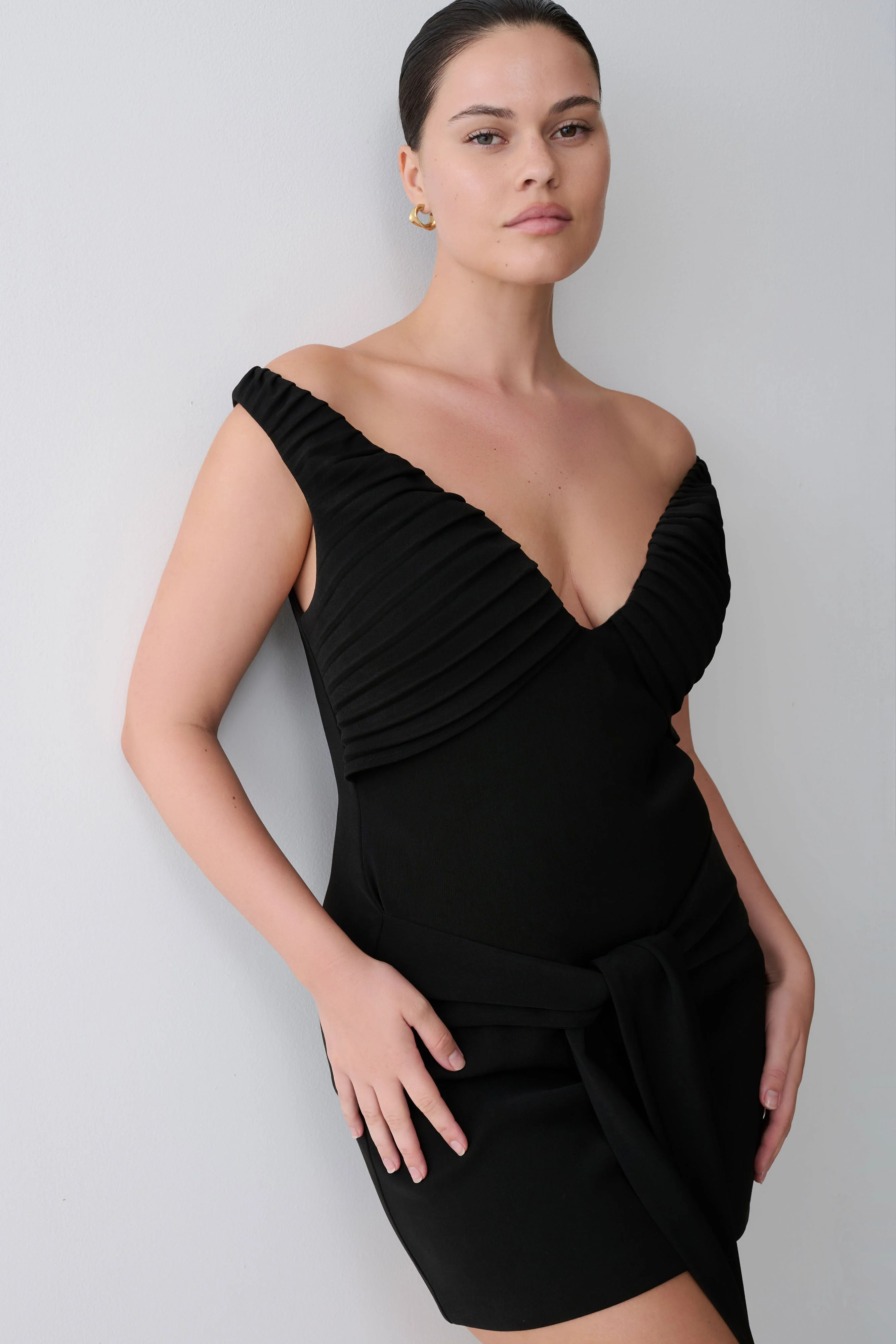 Runa-Off-Shoulder-Mini-Dress-With-Waist-Tie-Black