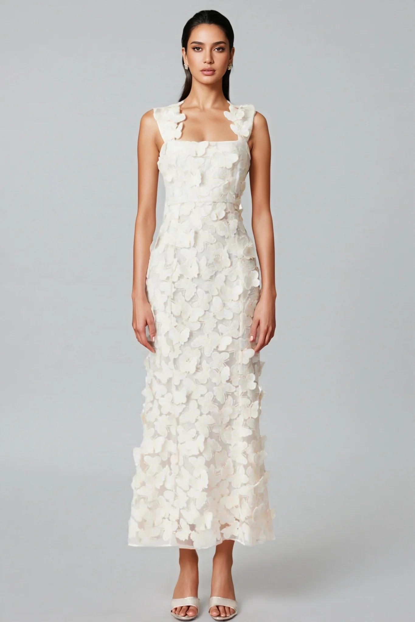 Sienla White Butterfly Midi Dress