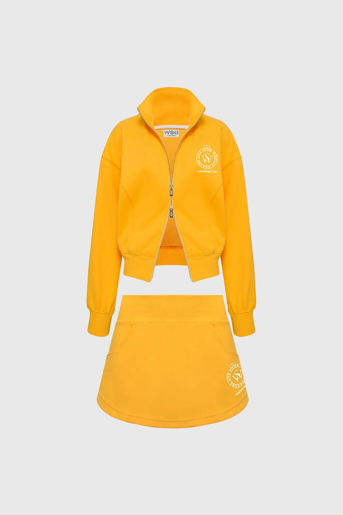 WISKII Two-Way Zipper Jacket & Stylish Ease Mini Sweat Skirt