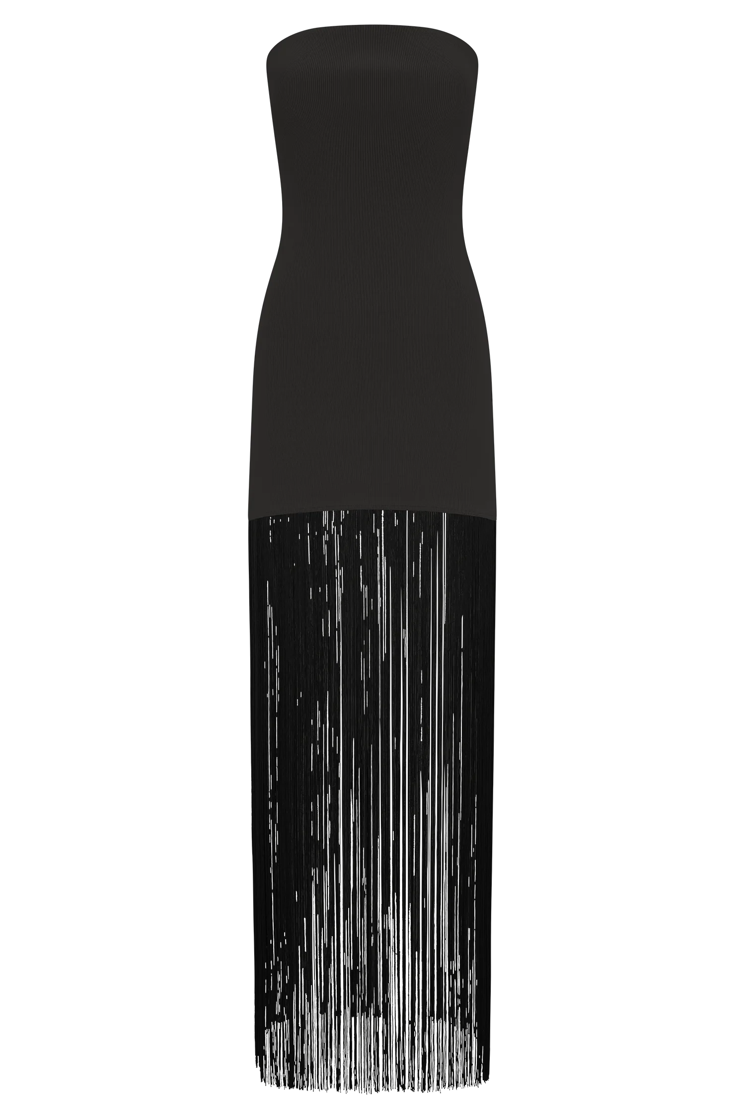 Koah Fringe Bandage Knit Maxi Dress - Black - luluinthesky