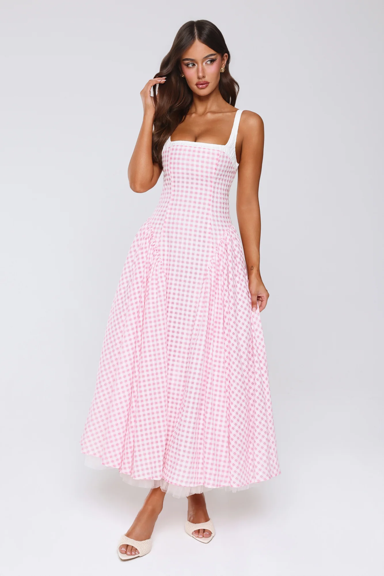 Vintage Vows Gingham Maxi Dress Blush