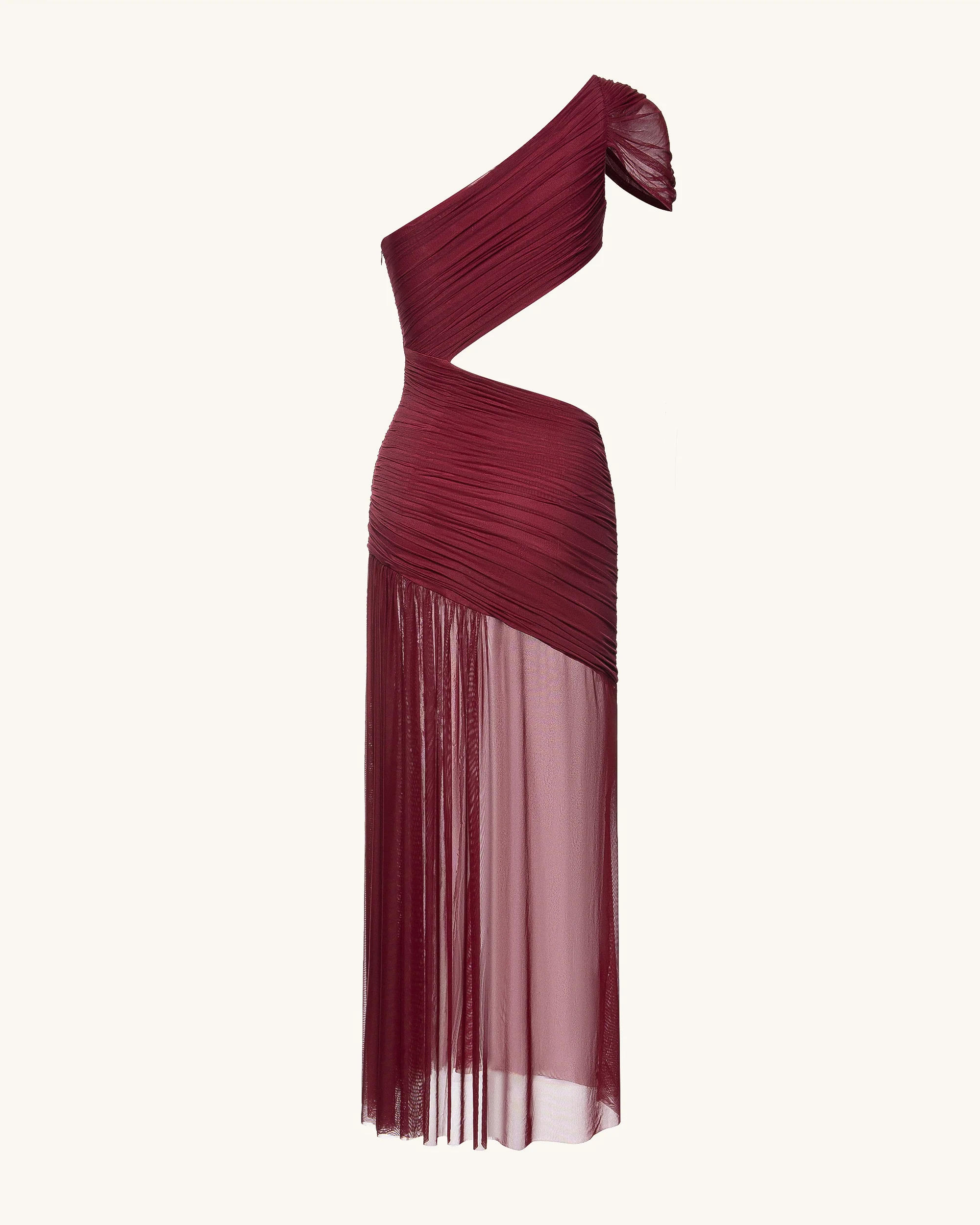 Mia Pleated Mesh Dress - Burgundy - FASHION NOB